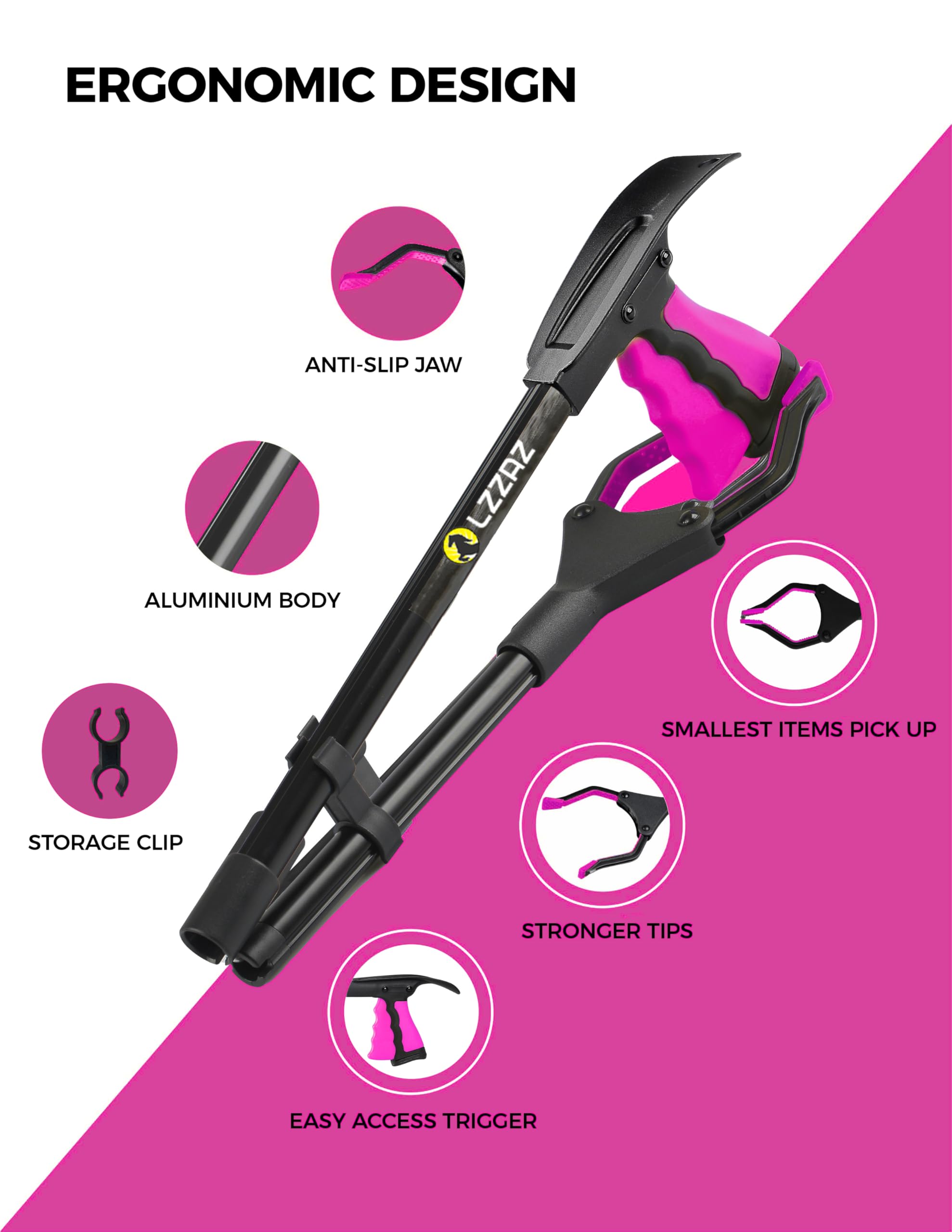 Ramasse-litière de qualité supérieure de 81,3 cm avec chausse-pied, bâton de préhension polyvalent pour aide à la mobilité réduite, aide à la mobilité, aide aux personnes handicapées, aide à la