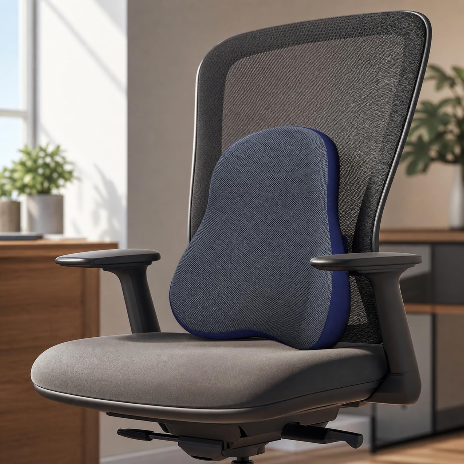 per Schiena Ergonomico | Sfoderabile, Cuscino Lombare in Memory Foam, Ortopedico, Cuscino con Memory Foam, per Auto, Casa, Impiegati, Pendolari, Navy