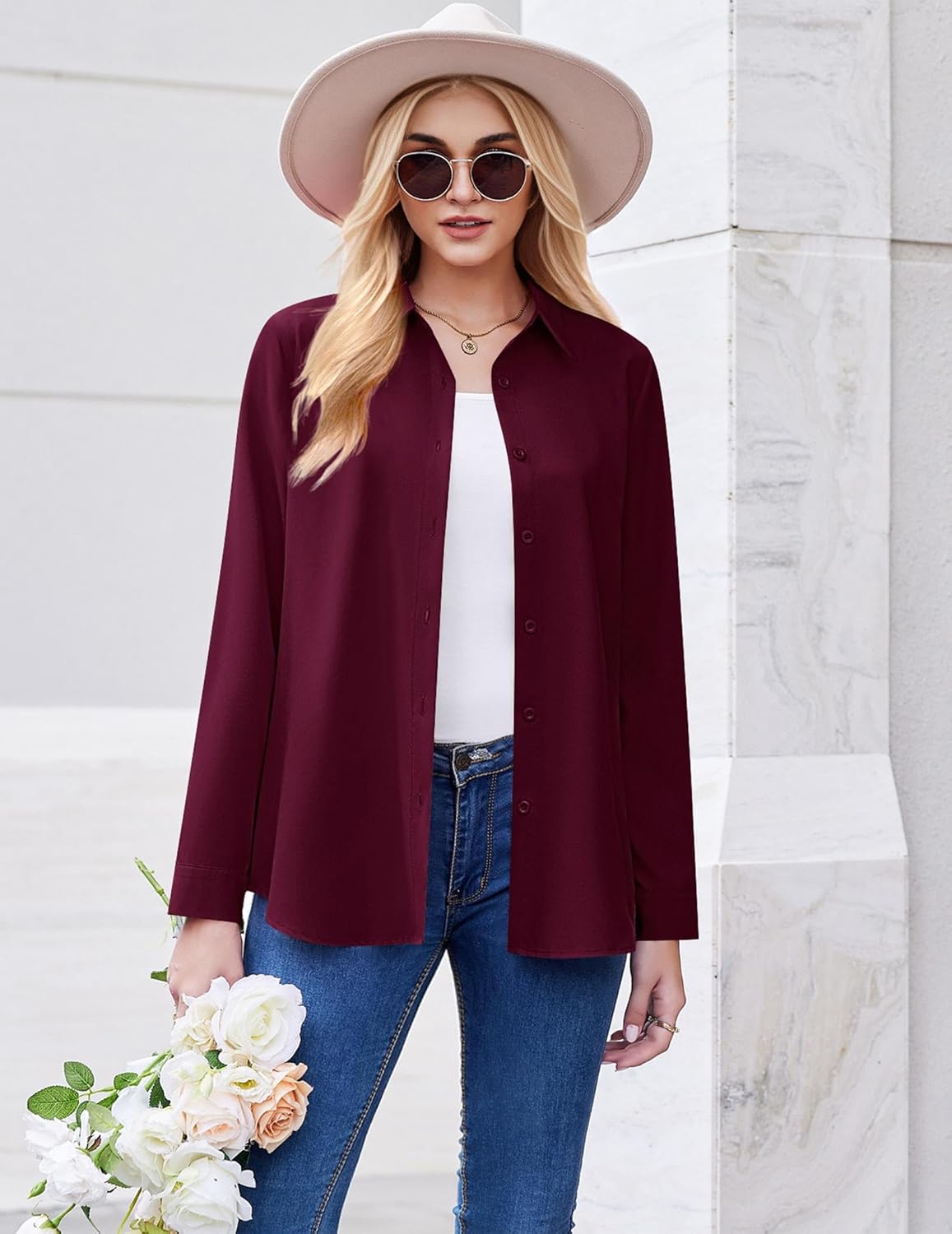 ZEAGOO Button Down Shirt for Women Long Sleeve Blouses Floral Printed Tops Business Casual Work Outfits S-XXL - Image 2