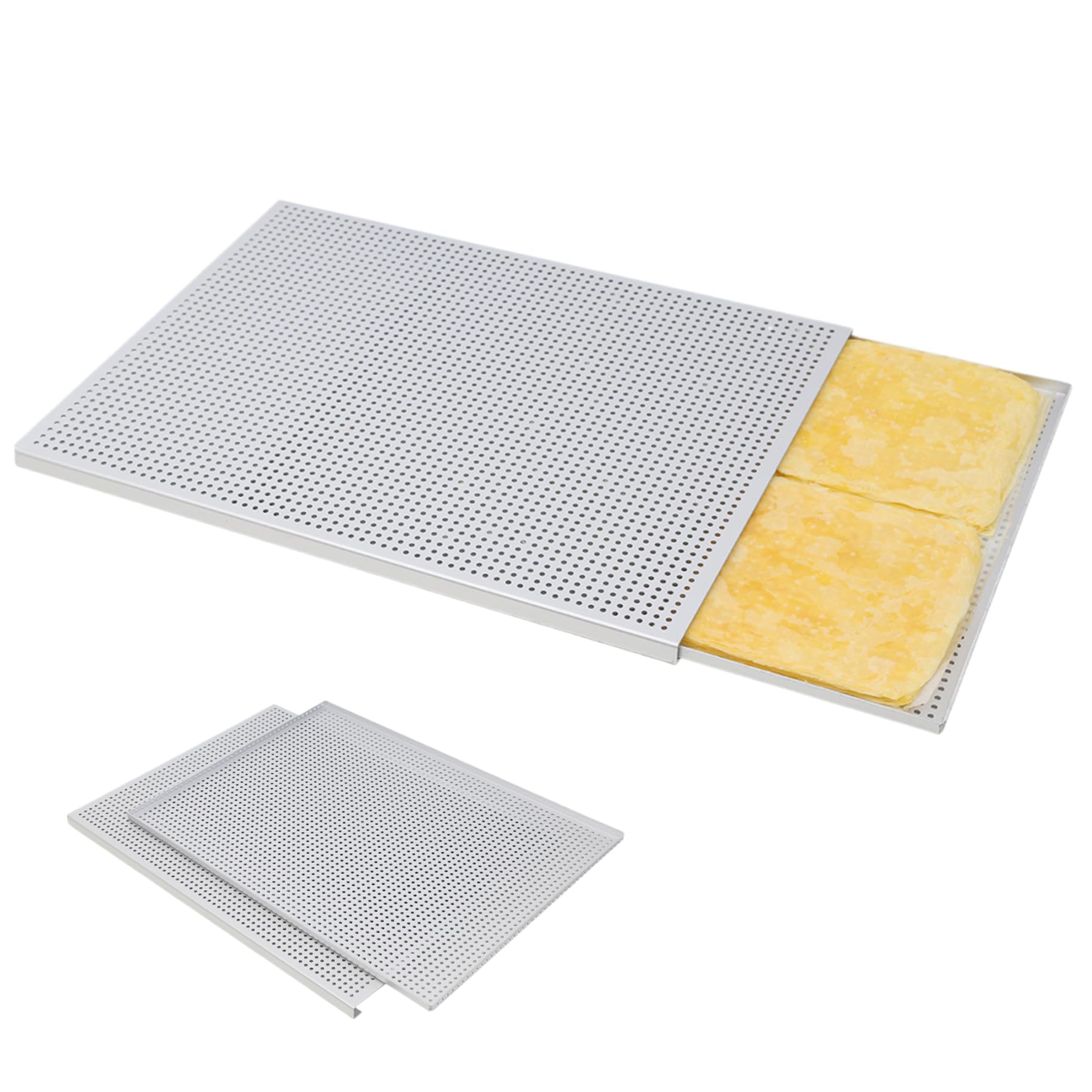 Hojas de hojaldre para Hornear 2 unids/Set Bandeja para Hornear Perforada de aleación de Aluminio de Grado alimenticio Bandeja milhojas Antiadherente Multiusos para Postre de Carne, espe