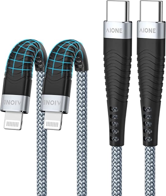 Aione USB C to Lightning Cable 2Pack 1M, USB C iPhone Cable MFi Certified PD Fast Lightning to Type C iPhone Charger Cable Braided Power Charging Lead for iPhone 14 Plus 13 12 11 Pro Max Mini XS,iPad