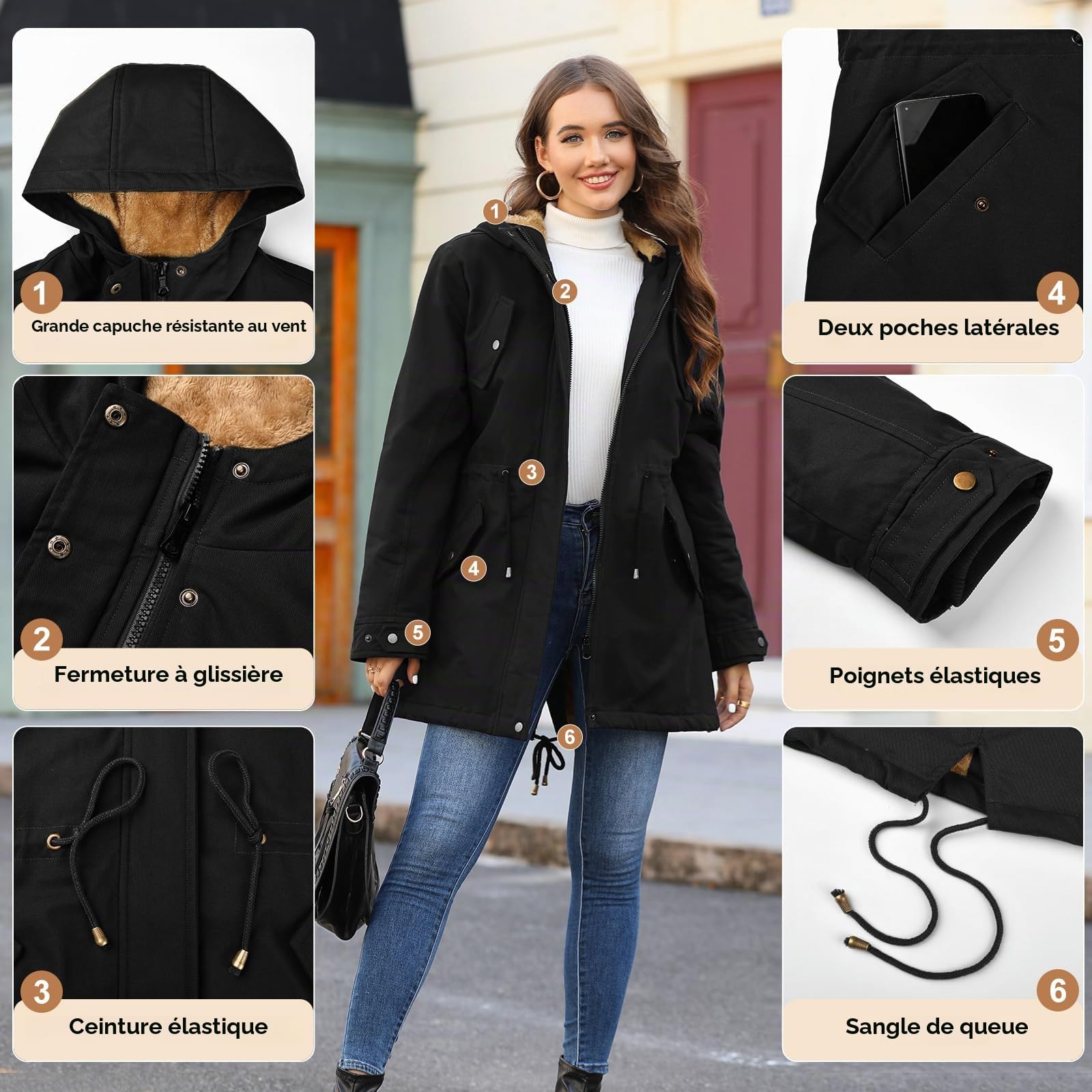 Vancavoo Manteau Femme Hiver Chaud Parkas Blouson Veste Polaire à Capuche Casual Doudoune avec Zippé