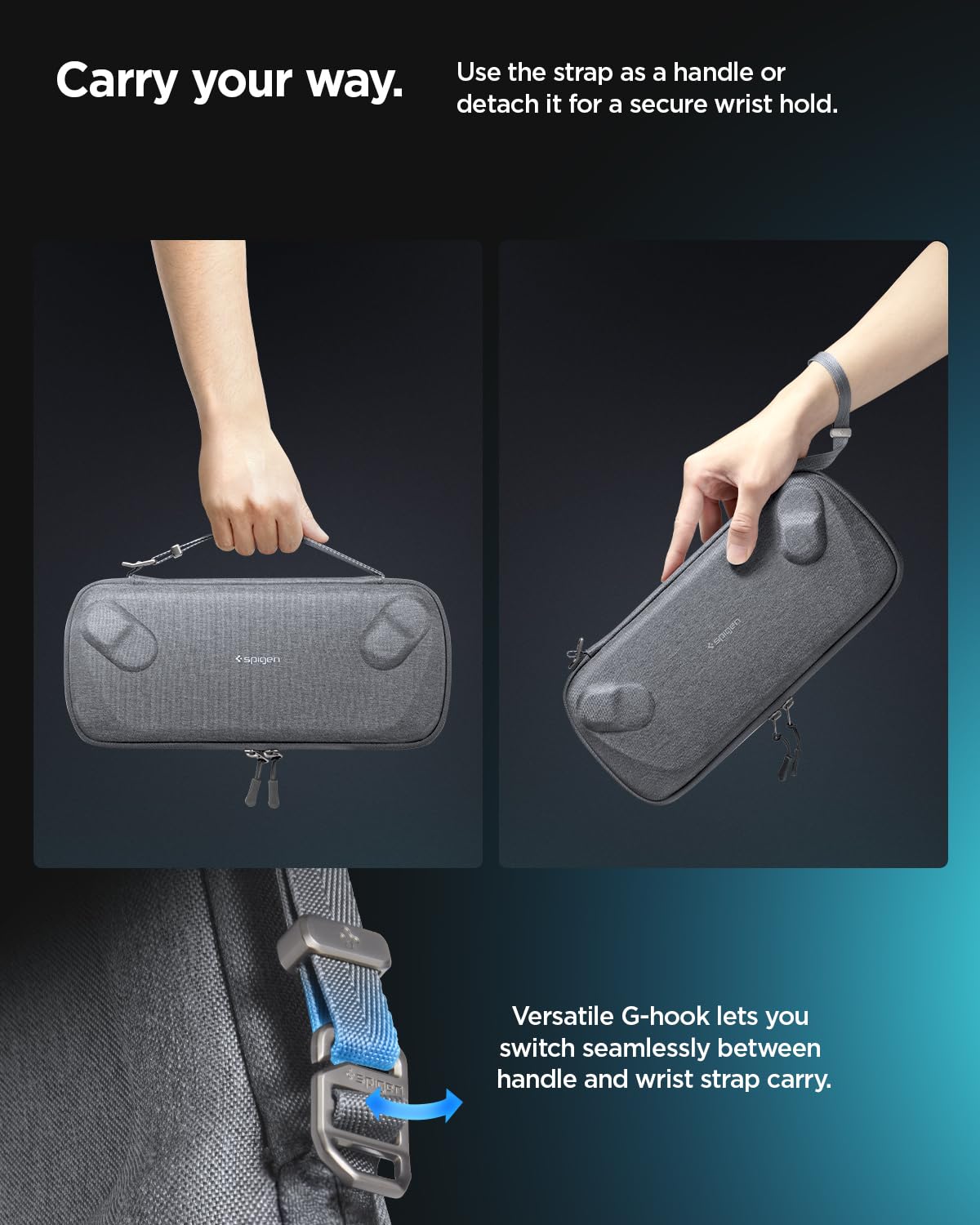 Spigen Klasden Pochette Compatible avec ASUS ROG Xbox Ally / ROG Xbox Ally X (2025) Étui avec Deux Options de Transport et dragonne - Gris Anthracite