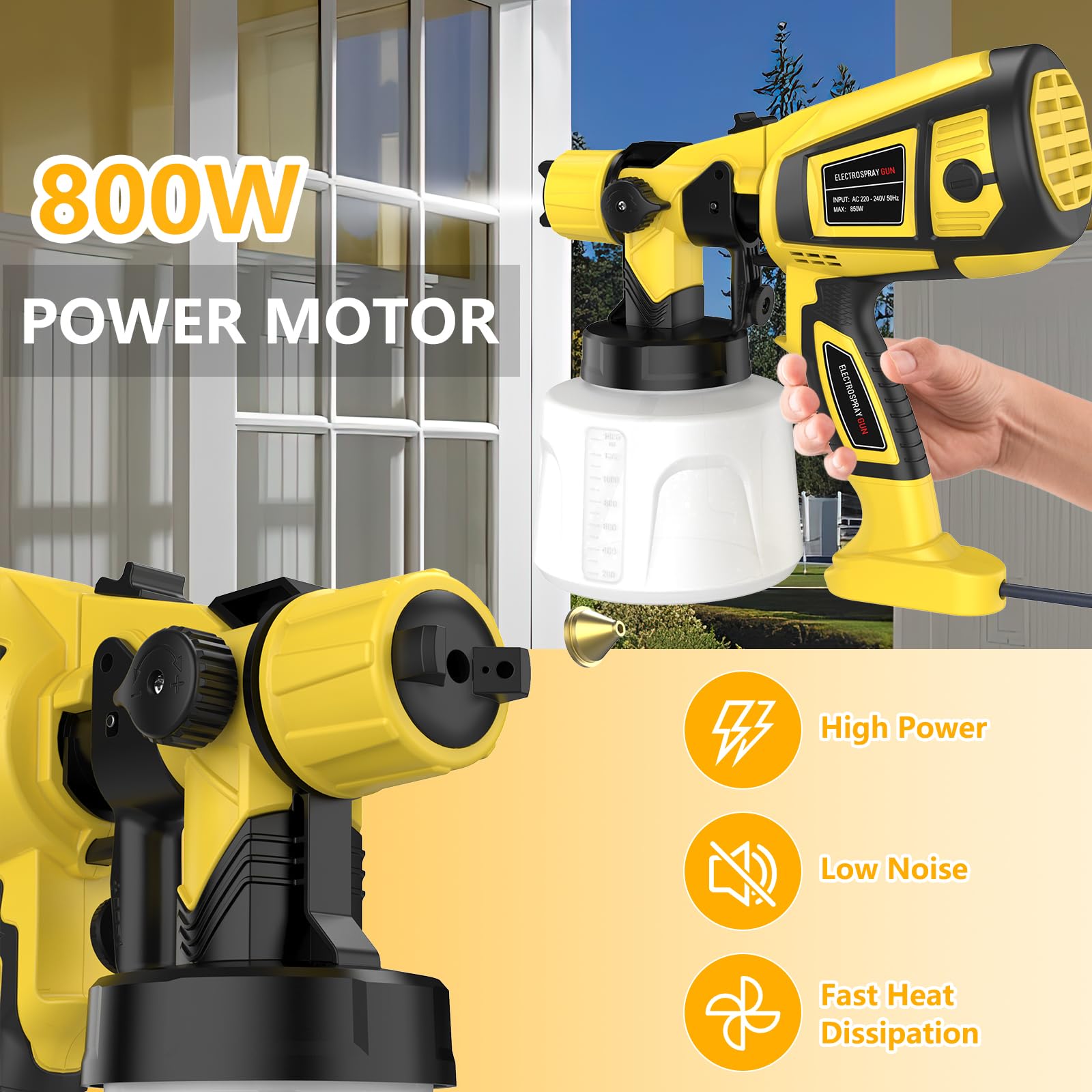 Pistola A Spruzzo Elettrica GALAX PRO 850W HVLP - Serbatoio 1400 Ml, 5 Ugelli, 3 Modalità, Ideale Per Mobili, Pareti, Recinzioni