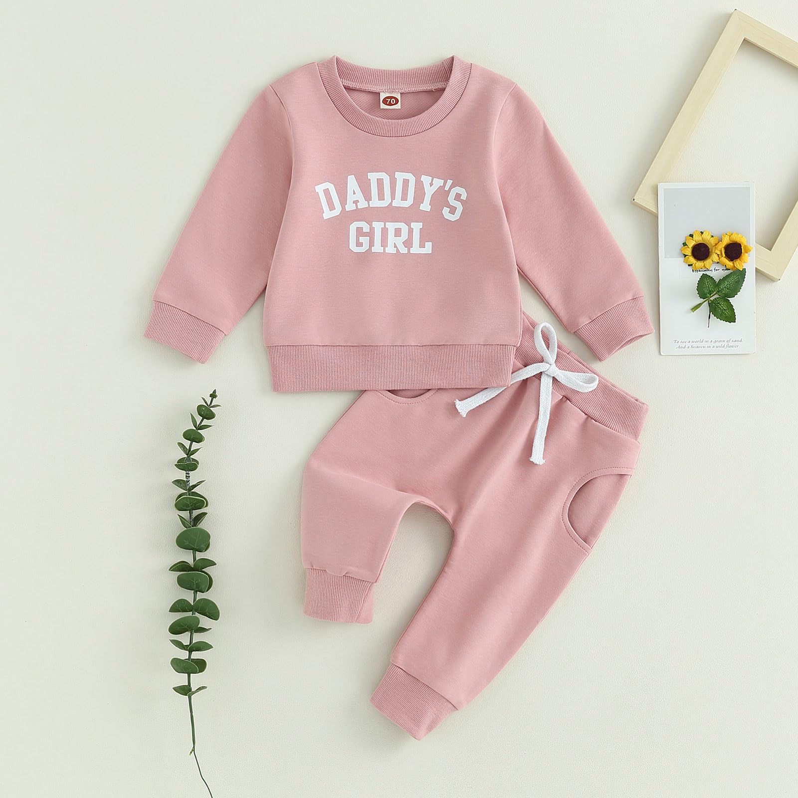 FIOMVA Daddys Girl Baby Clothes Toddler Sweatshirt Pants Outfit Fall Winter Long Sleeve Top Infant 2 Piece Set (Daddys Girl Pink, 0-6 Months)