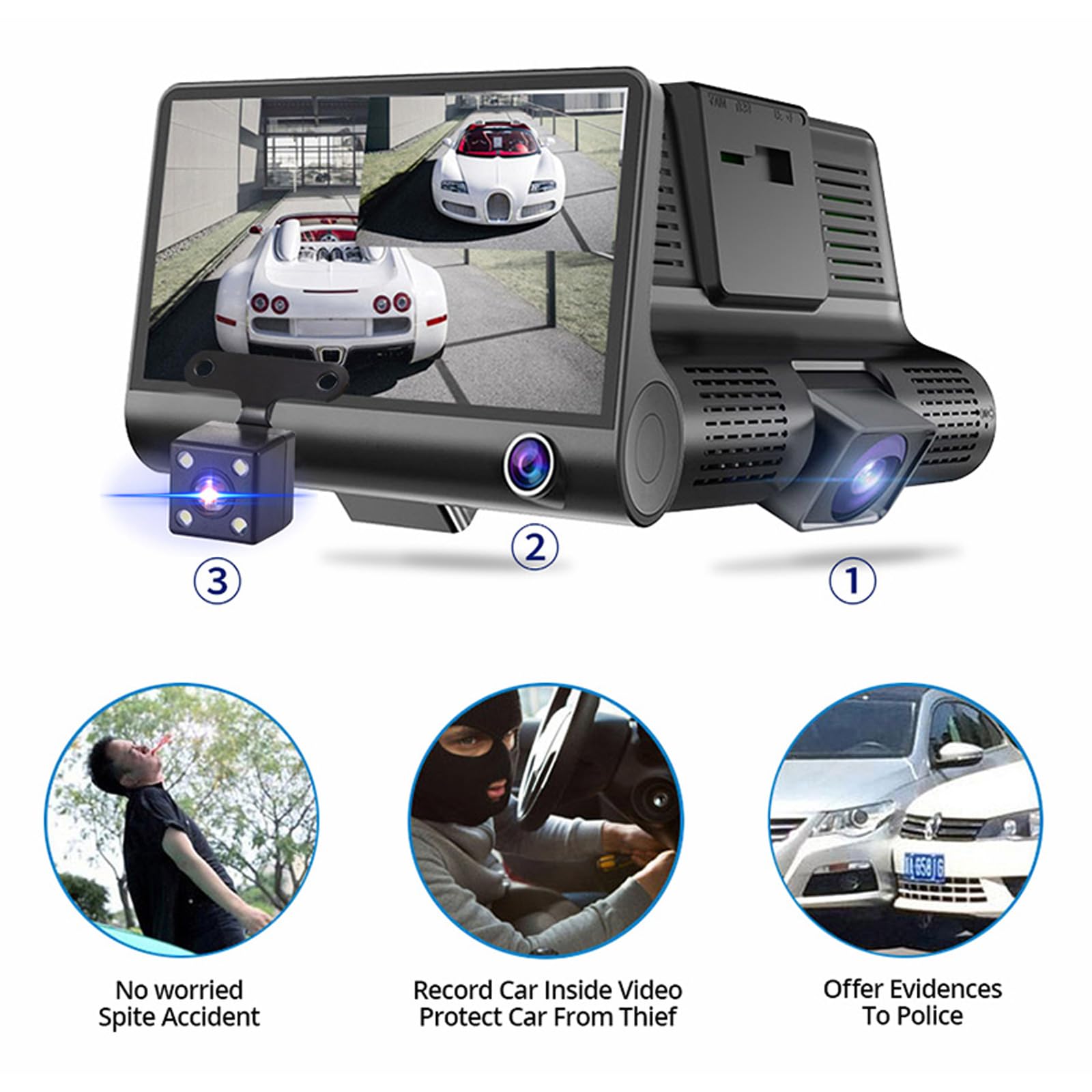Auto DVR 3 Obiettivo Della Macchina Fotografica Pollici Doppia Lente Vista Videoregistratore Registratore Automatico