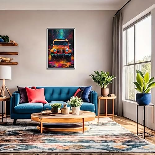 Miniatura 4 de Kits de arte de diamantes Cyberpunk naranja retro para principiantes, kits de pintura de diamantes con temática de automóvil para adultos, pintura