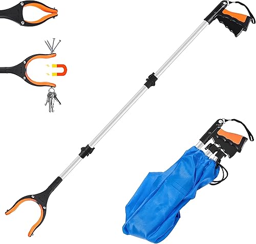 Herramienta de agarre de 43 pulgadas, agarradores plegables para ancianos, herramienta de alcance con mandíbula giratoria + 2 imanes, herramienta de