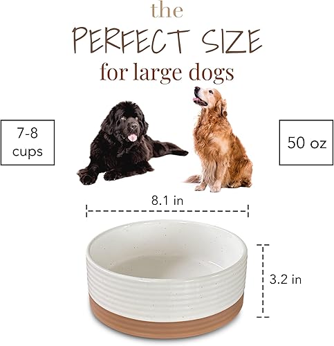 Miniatura 2 de Mora Ceramic Pet Bowl - Large Food/Water Dish for Large Dogs, Cats, Great Dane, Mastiff - 50oz or 8 Cups - Basic Bowls - Vanilla White