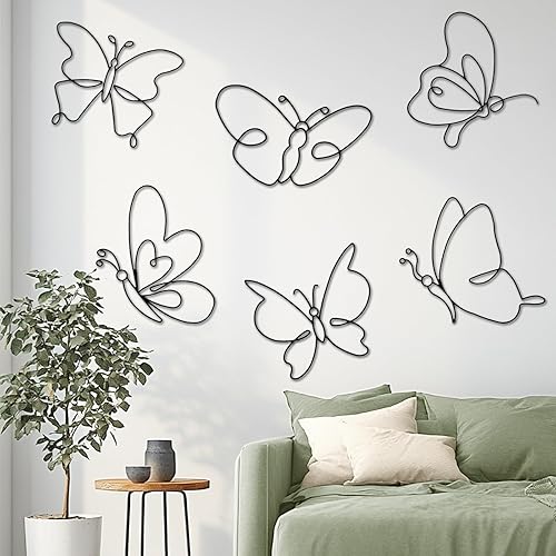 Hotop 6 piezas de decoración de pared de mariposa de metal de 8 pulgadas, arte de pared de mariposa negra, diferentes formas, decoración colgante