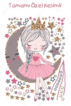 MSticker-Ayda Oturan Sevimli Kız Çocuk Odası Duvar Sticker Seti