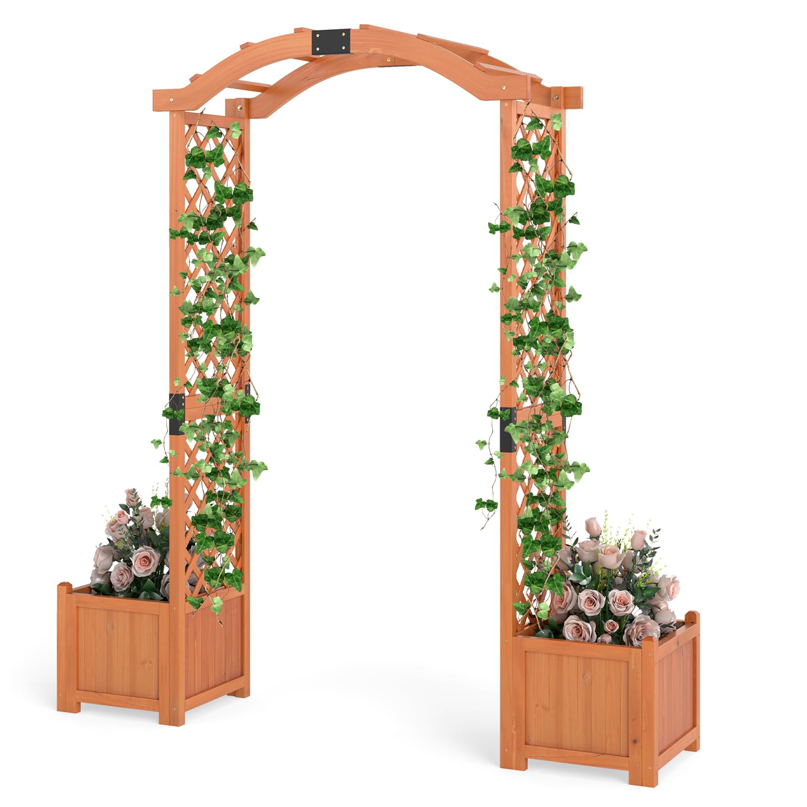 HOMASIS Arche Jardin Extérieur en Bois, Pergola Extérieur avec Jardinère, Treilli pour Plantes Grimpantes Fleurs, Légumes, Décoration de Patio Arrière-Cour (Jaune)