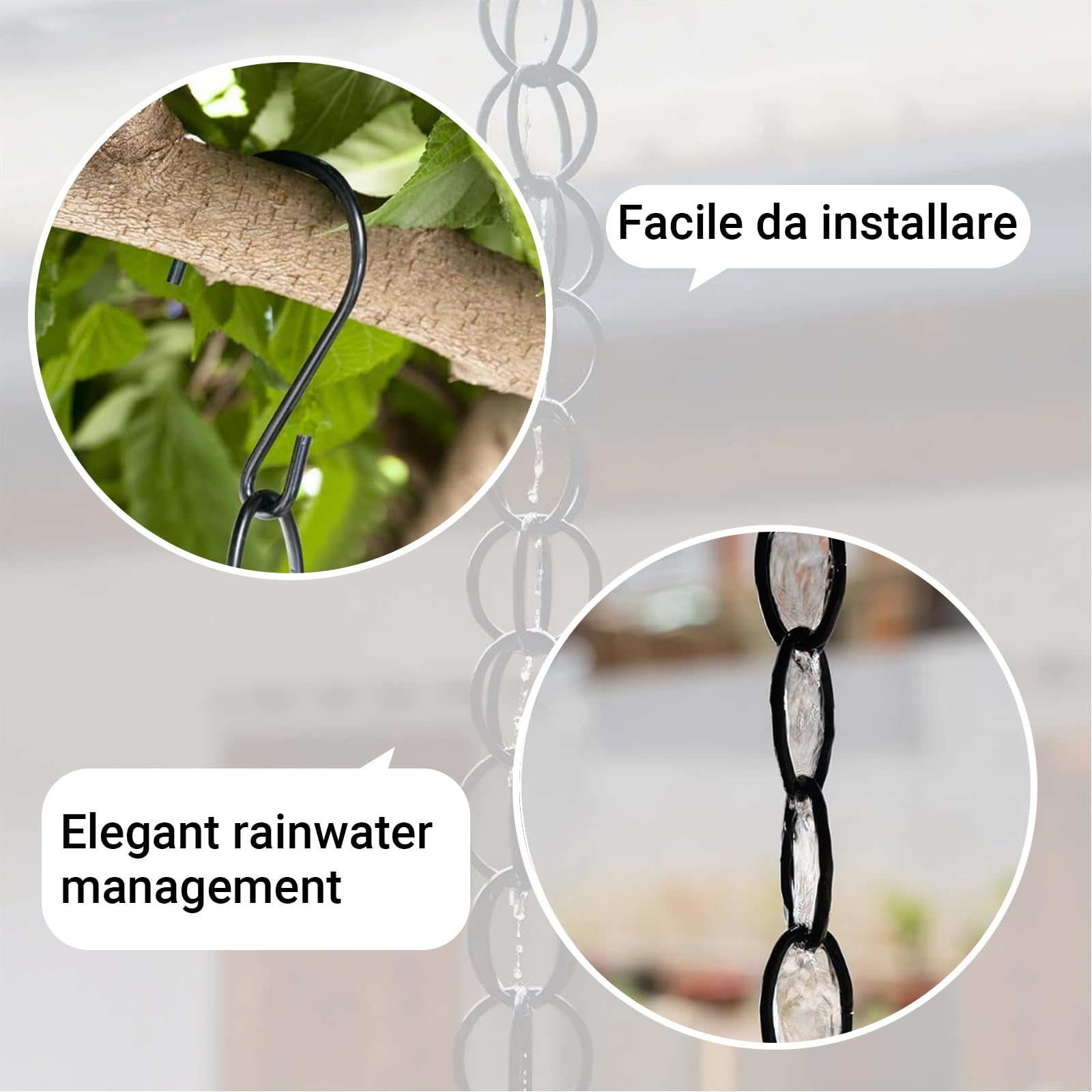 Catena da Pioggia Antica Giapponese 2.4m Nero per Giardino Terrazzo