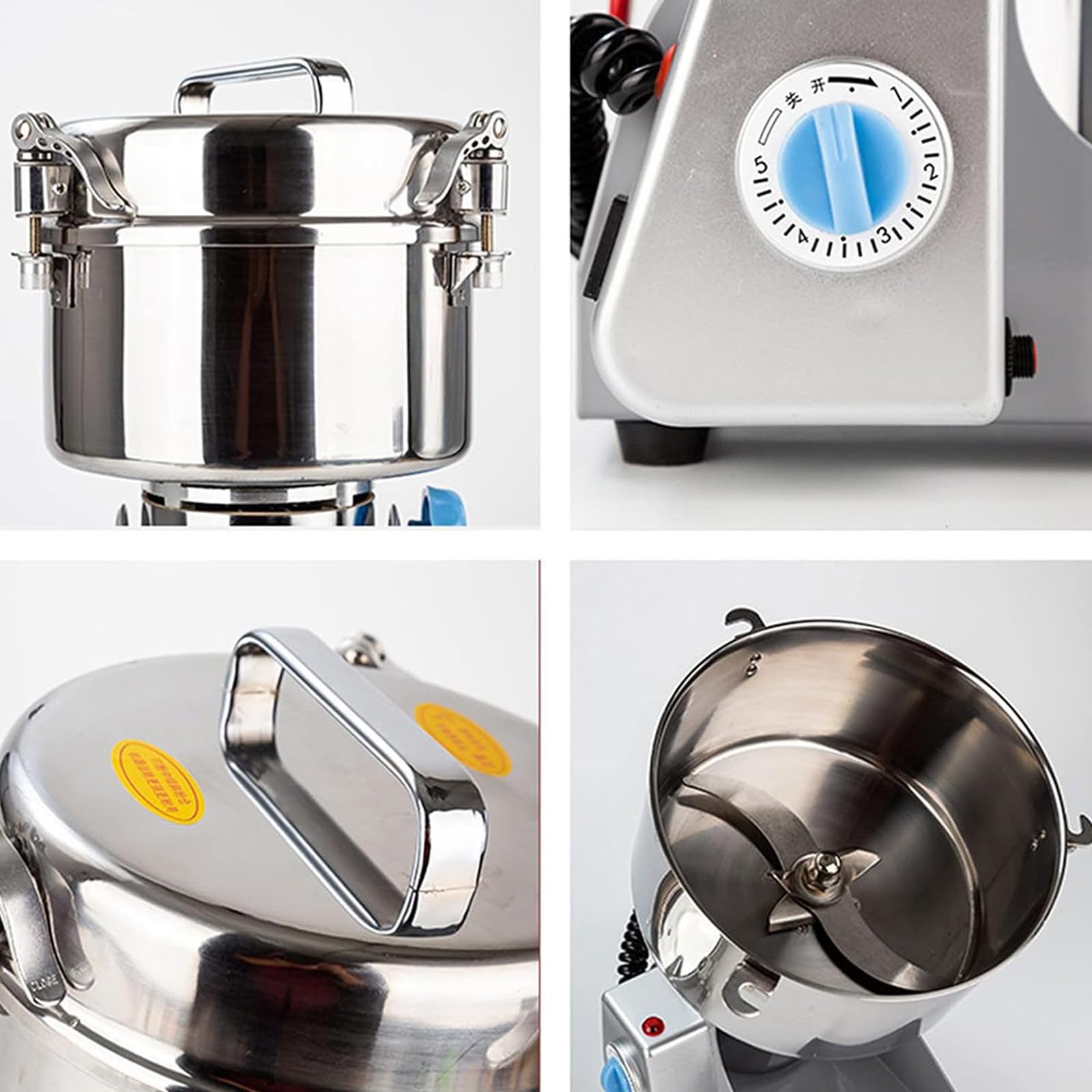 Molinillo eléctrico de Grano de 1500-4500 g, Malla 60-350, de Acero Inoxidable, con Motor Comercial de 32000 RPM y protección contra sobrecargas. 1500g