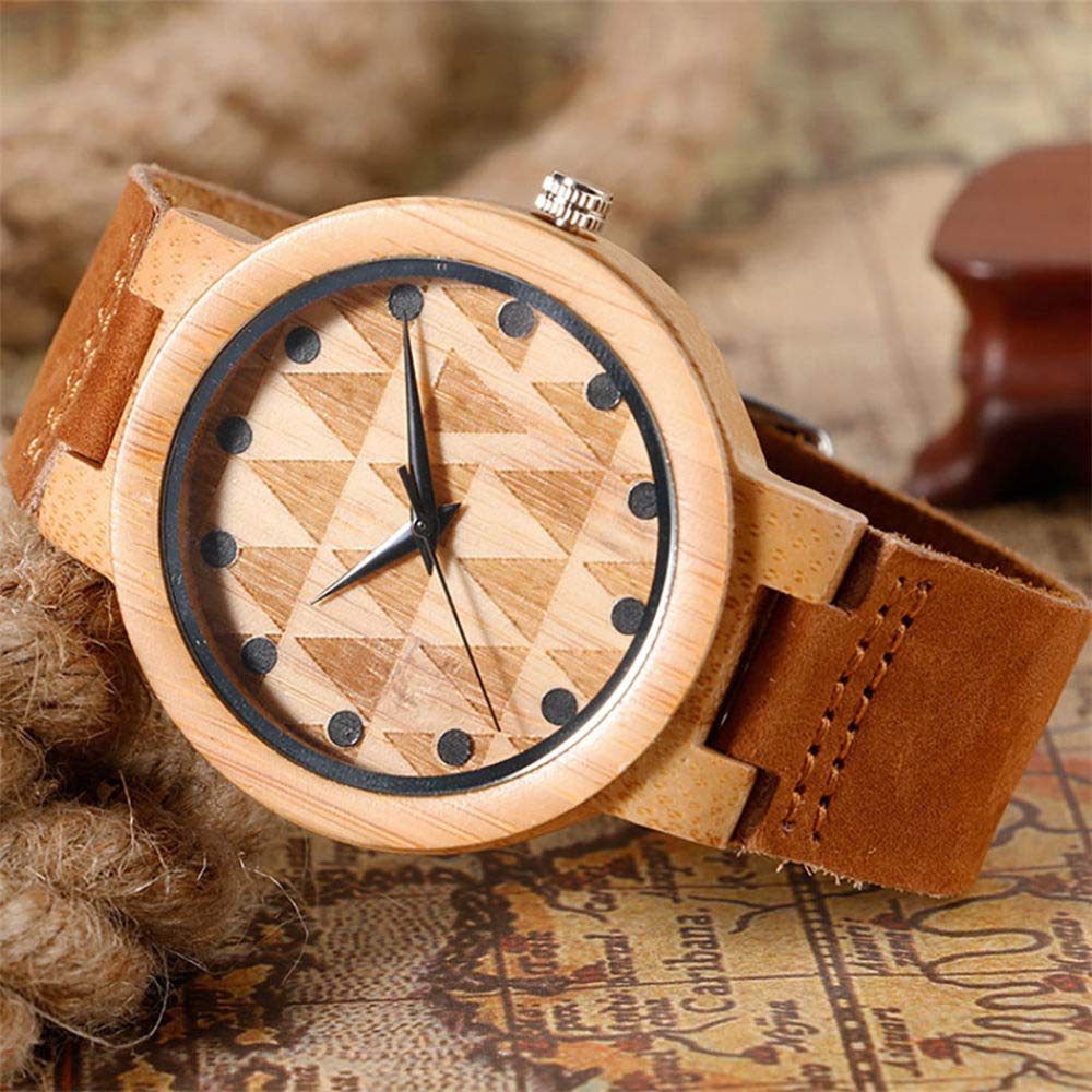 CAIDAI&YL Orologio da uomo in bambù Orologio da polso al quarzo Cinturino marrone Orologio da uomo in legno naturale
