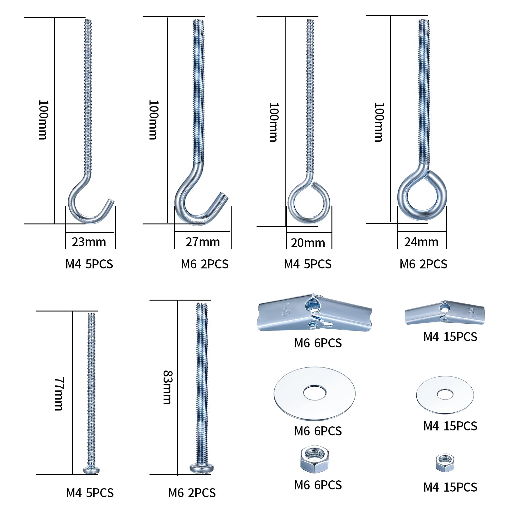 21 Sets M4 M6 Gancio Soffitto Cartongesso, Lampadario Gancio, Tasselli a Molla, Tasselli Basculanti, Viti a Ginocchiera