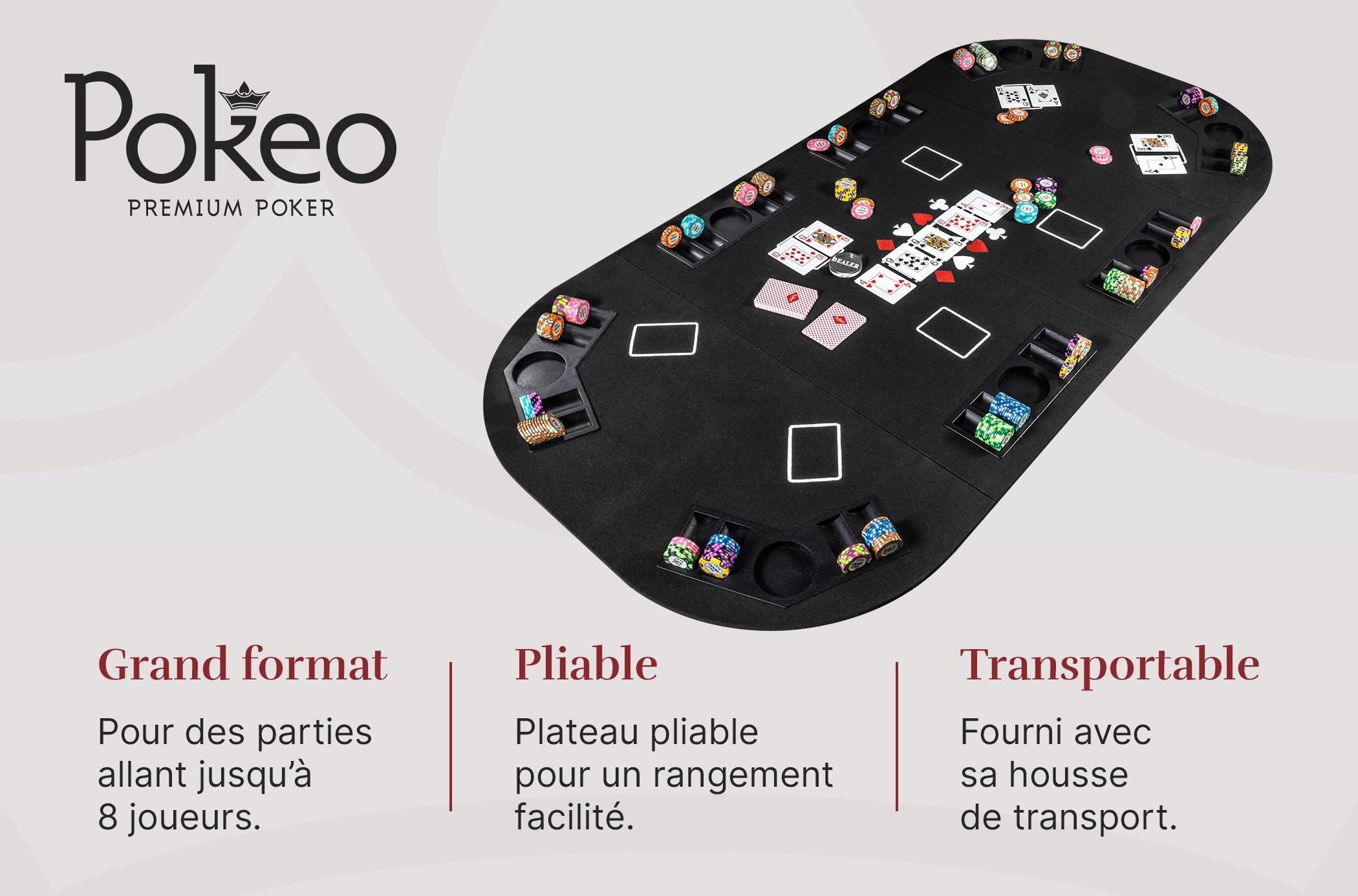 Alfombra de póker plegable 4 partes rectangular negra con portavasos