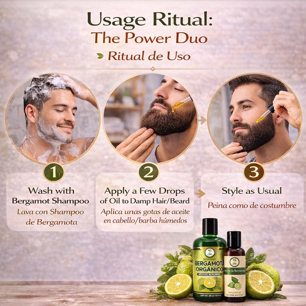 Shampoo Organic Bergamot (16.9 fl oz) with Aloe Vera & Rosemary + Bergamot Oil (125 ml) | Shampoo Orgánico Bergamota con Sábila & Romero + Aceite Bergamota:
