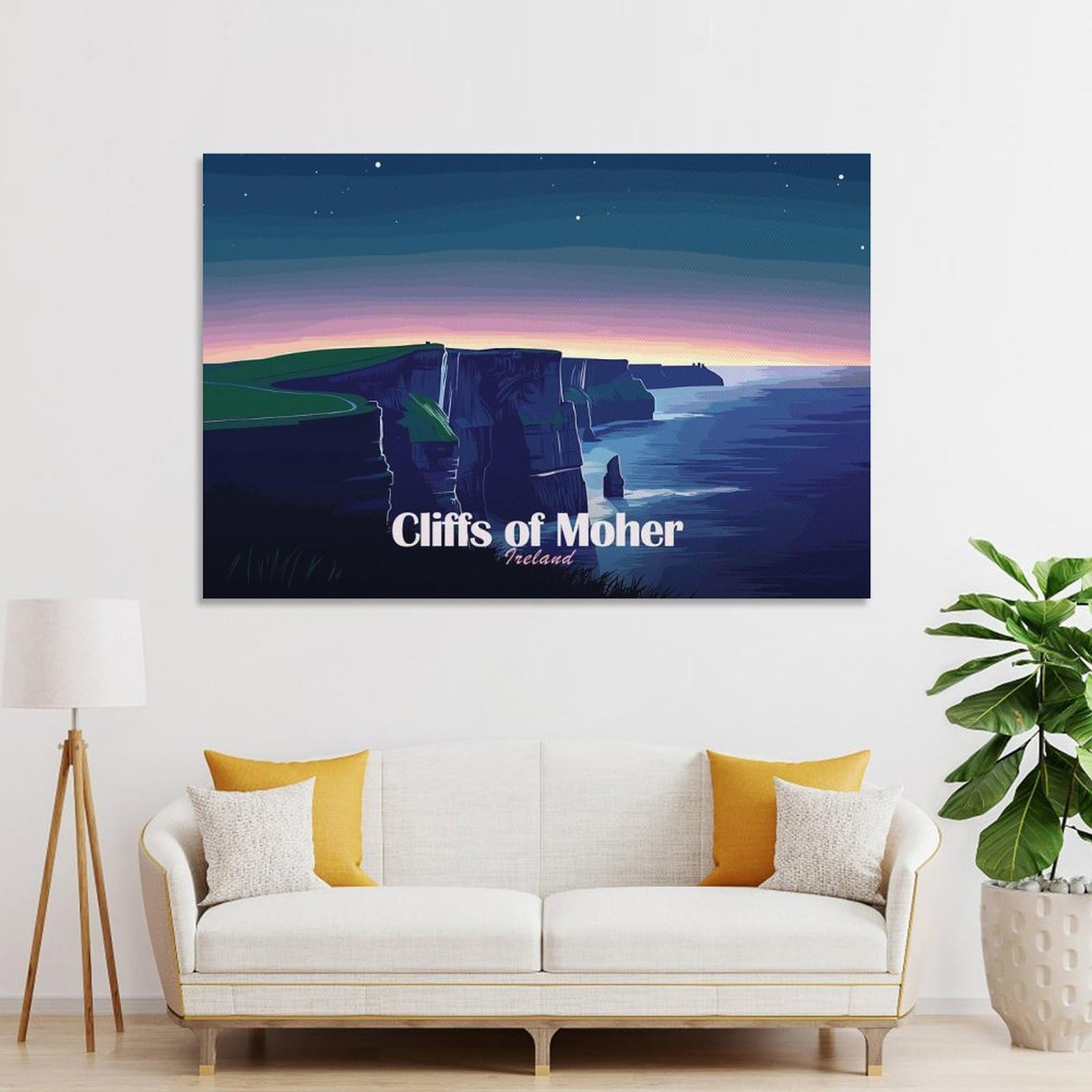 Junmoney Unframe-Style-16-1 Cliffs Of Moher, Ireland At Night Wall Picture Print 24X36inch(60X90cm), For Lounge Decor, Offices Or Entryway Styling, A Flexible Wall Accent For Shared Spaces