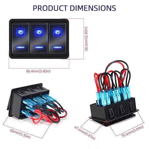 Vista 47 de Panel de interruptor basculante de aluminio de 8 bandas, panel de interruptor de 12 V/24 V, 3 pines de encendido/apagado, panel de interruptor