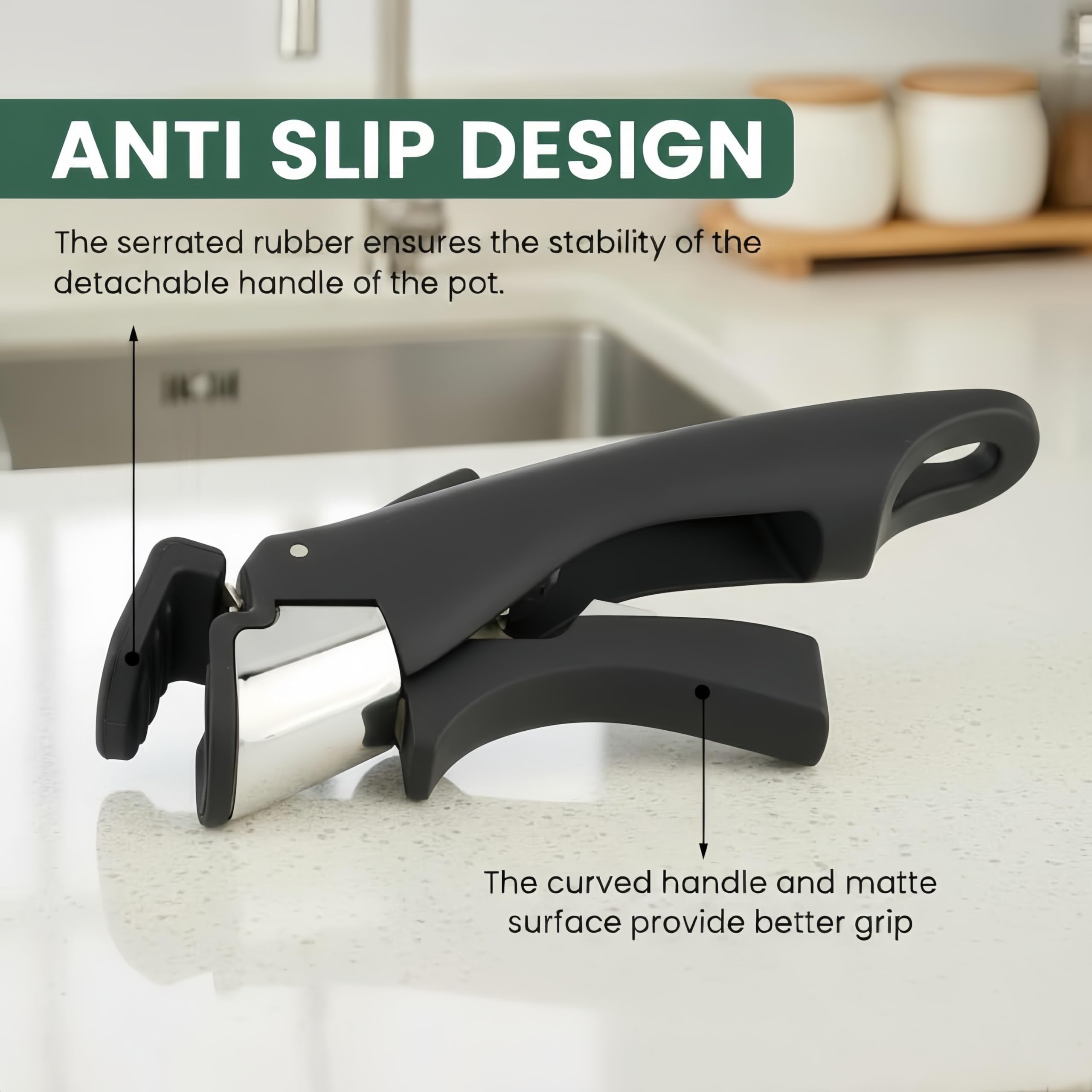 Poignée Amovible Universelle pour Casseroles et Poêles, Manche Détachable Ergonomique & Anti-Brûlure Supporte 10kg, Résistant à la Chaleur (250°C) Poignée Antidérapante pour Cuisine & Camping (Noir) - 3