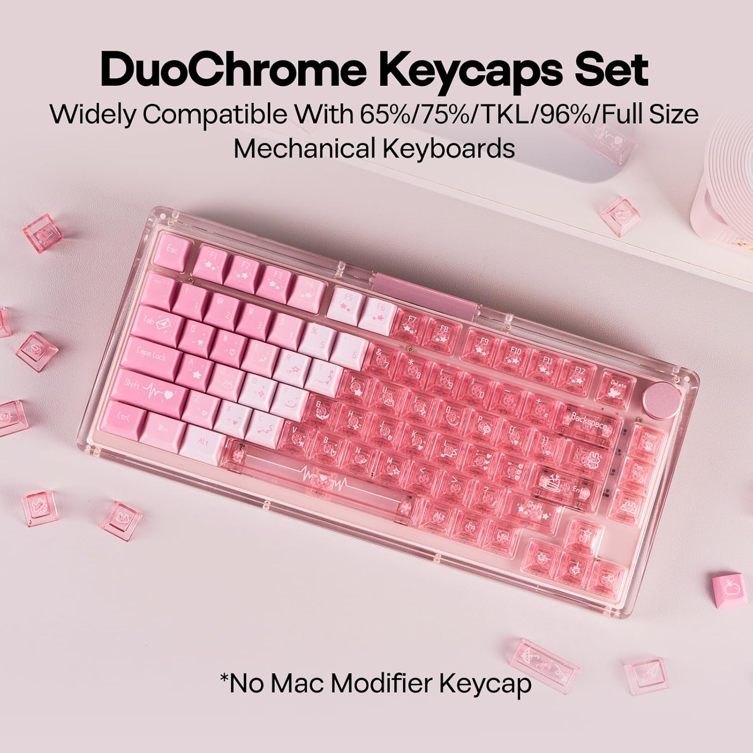 EPOMAKER DuoChrome Keycaps Set, 150 Keys, Cherry Profile, Shine Through, PBT+PC, Dye-sub, 65%/75%/TKL/96%/Full Size, Custom Keyboard Keycaps Set for Mechanical Gaming Keyboard (Pink)