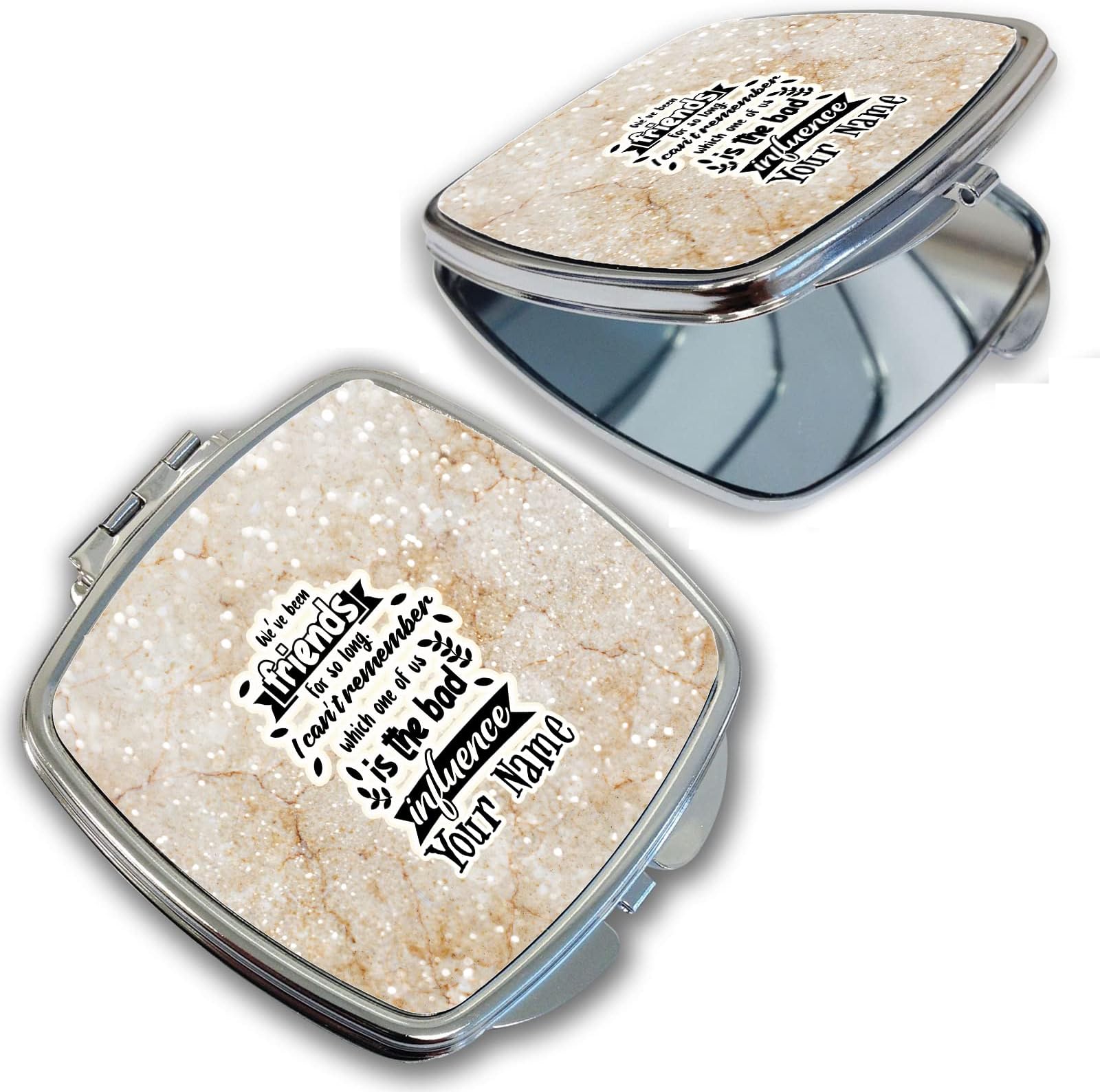 Bleu ReignCompact Personalized Pocket Mirror Custom Name Gold Shimmer Bad Influence Best Friends