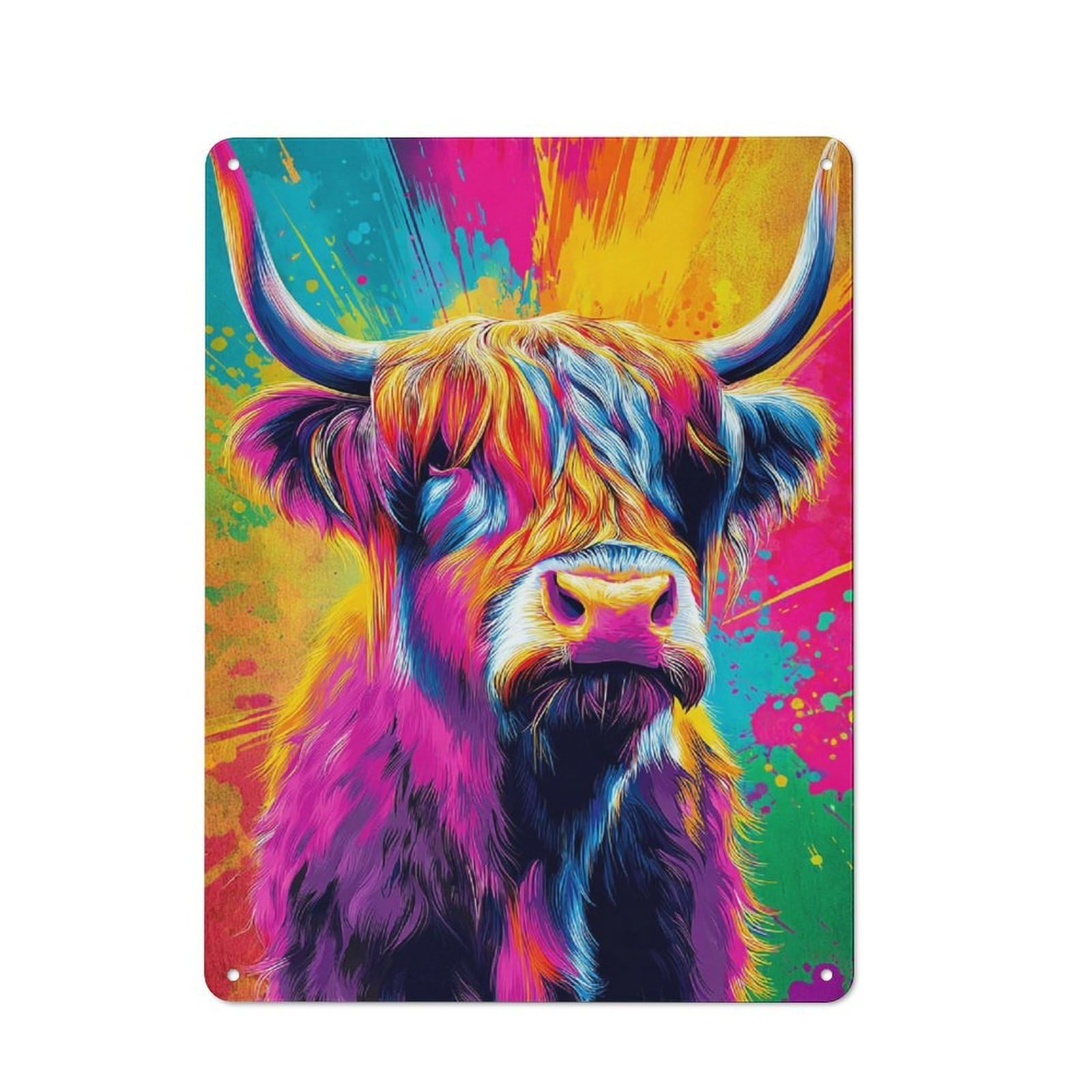 Junmoney Colorful Highland Cow Portrait -1 Vintage Tin Sign 40X30cm For Home Office Or Studio, For Vintage Wall Decor Fans, For Cafés, Pubs And Restaurants