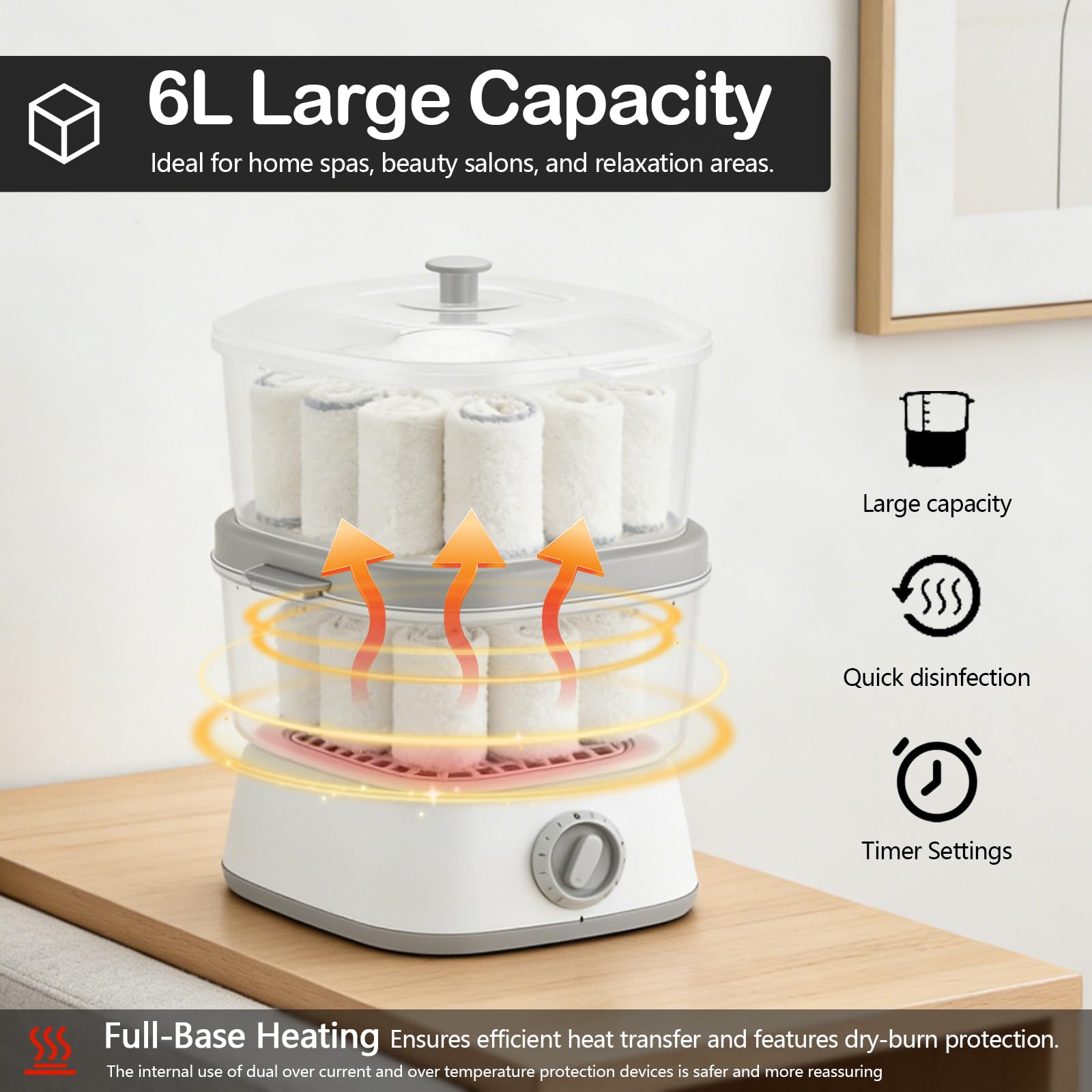 Calentador De Toallas, Vaporizador Toallas Calentamiento Eléctrico De 6L con 2 Niveles De Calor Ahorro De Energía Calienta 18 Toallas Y Apagado Automático para El Hogar Peluquerías Y Spas