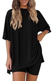Women's Two Piece Lounge Set 2025 Summer Casual Oversized Shirts Biker Shorts Matching Airport Travel Outfit