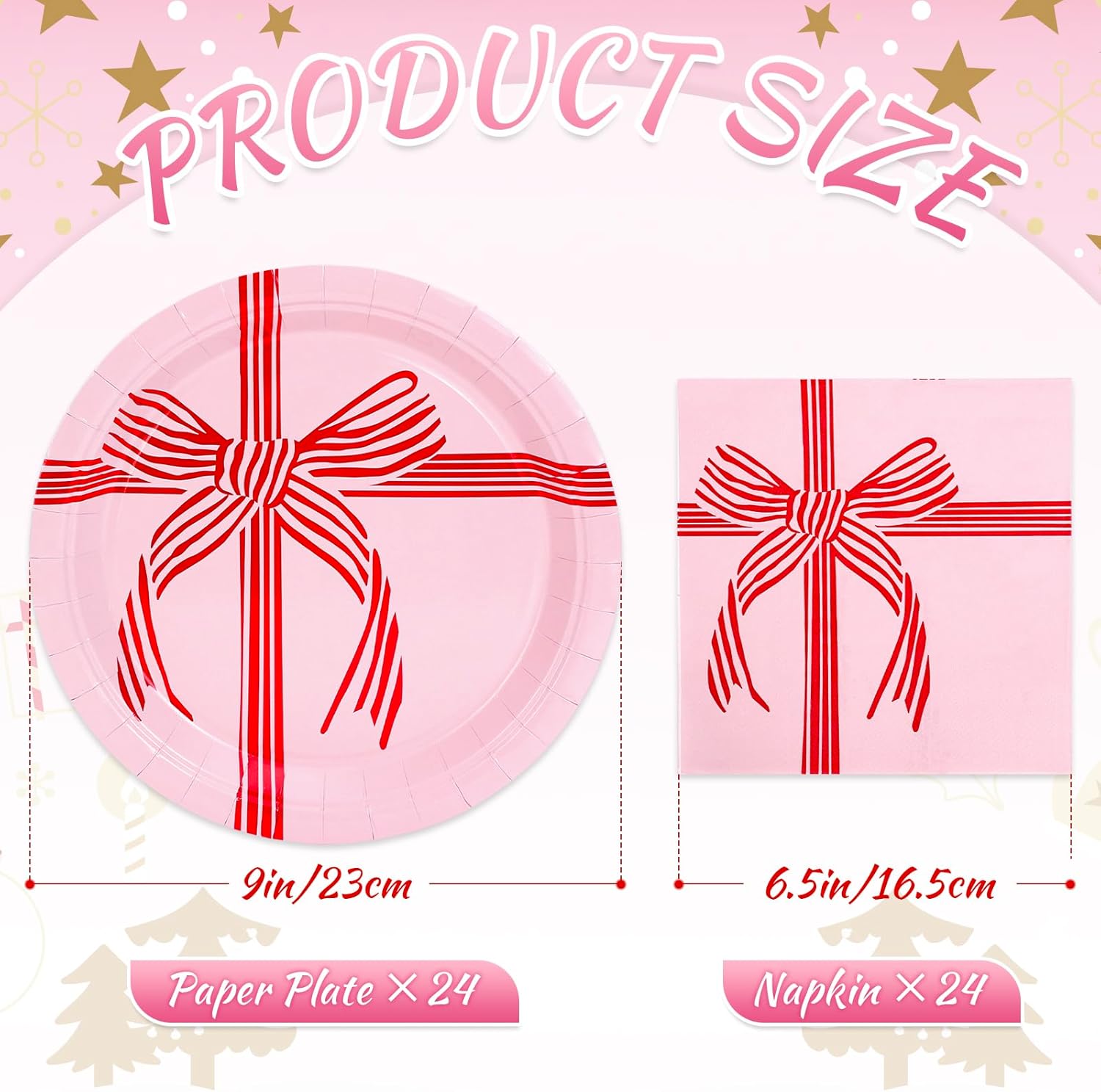 Whaline Valentine' s Day Red Bow Tableware Set Serves 24 Guests Pink Paper Plates with Luncheon Napkin for Party Birthday Baby Shower Table Decor Supplies - Image 2