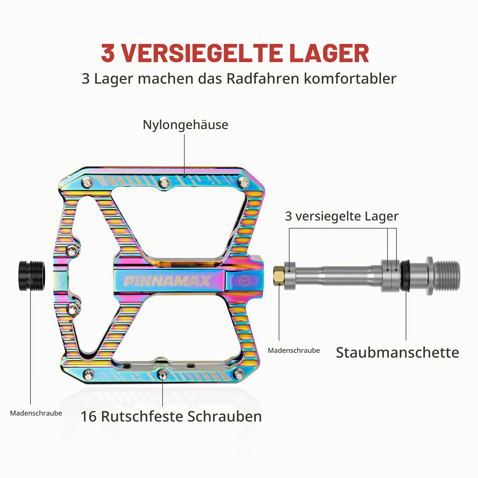 Fahrradpedale, CNC-Aluminium, 9/16 Zoll, rutschfeste Plattform, 3 Lager, Fahhrad Pedale für Rennrad, MTB, E-Bike