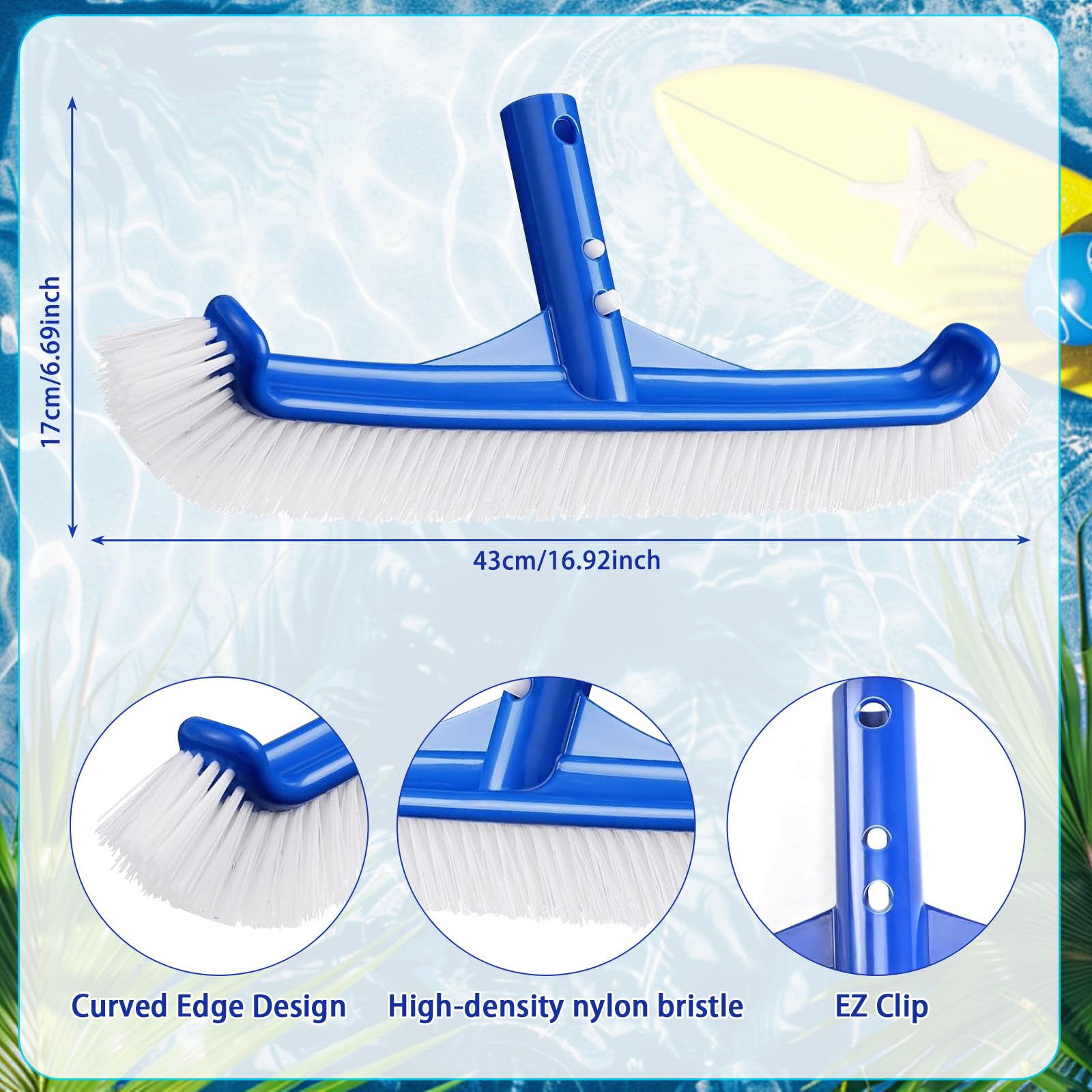 Brosse de Piscine 43cm Tête de Brosse Nettoyage Poils Nylon Extrémité Courbée