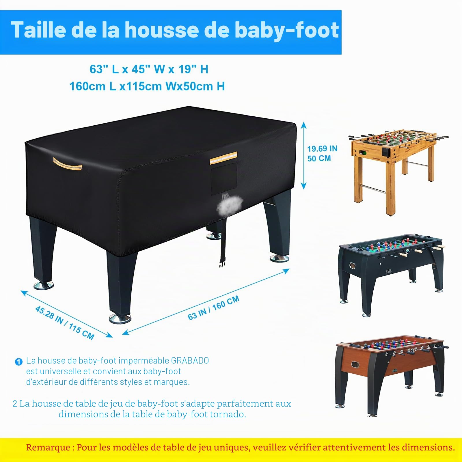 Kick Table Couverture, Housse de Protection 420D Oxford Kick Toile Cirée, Imperméable Housse de Football Universelle Extérieure avec Rayures Imperméables, Ouvertures Ventilation et 4 Poignées Bandes