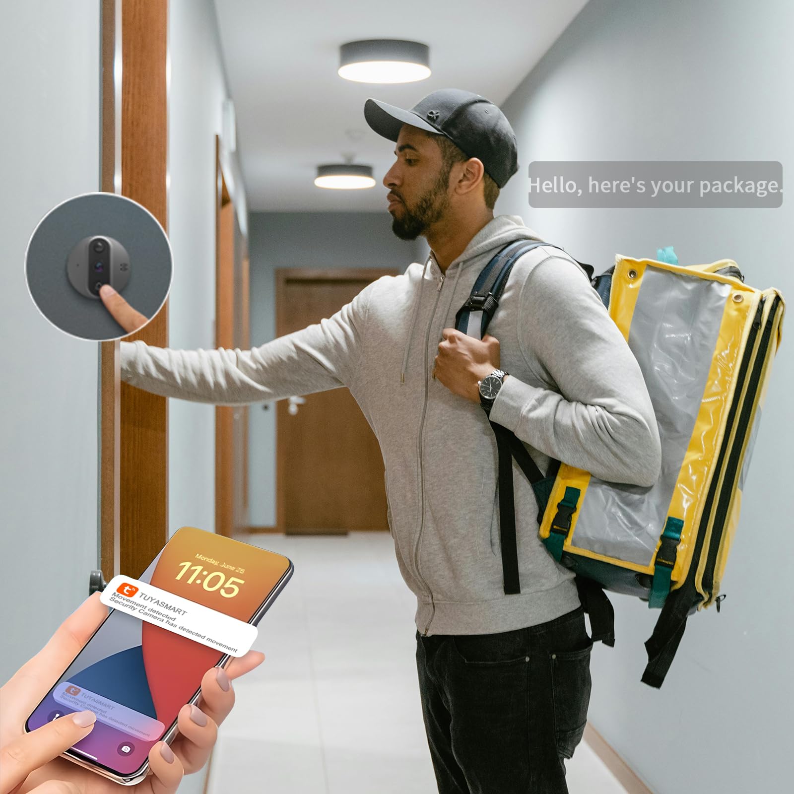 Videocitofono WiFi, spioncino con display LCD da 4,3", telecamera spioncino, 1080p, grandangolo 120°, visione notturna, rilevamento del movimento, audio a 2 vie, compatibile con app Smart Life