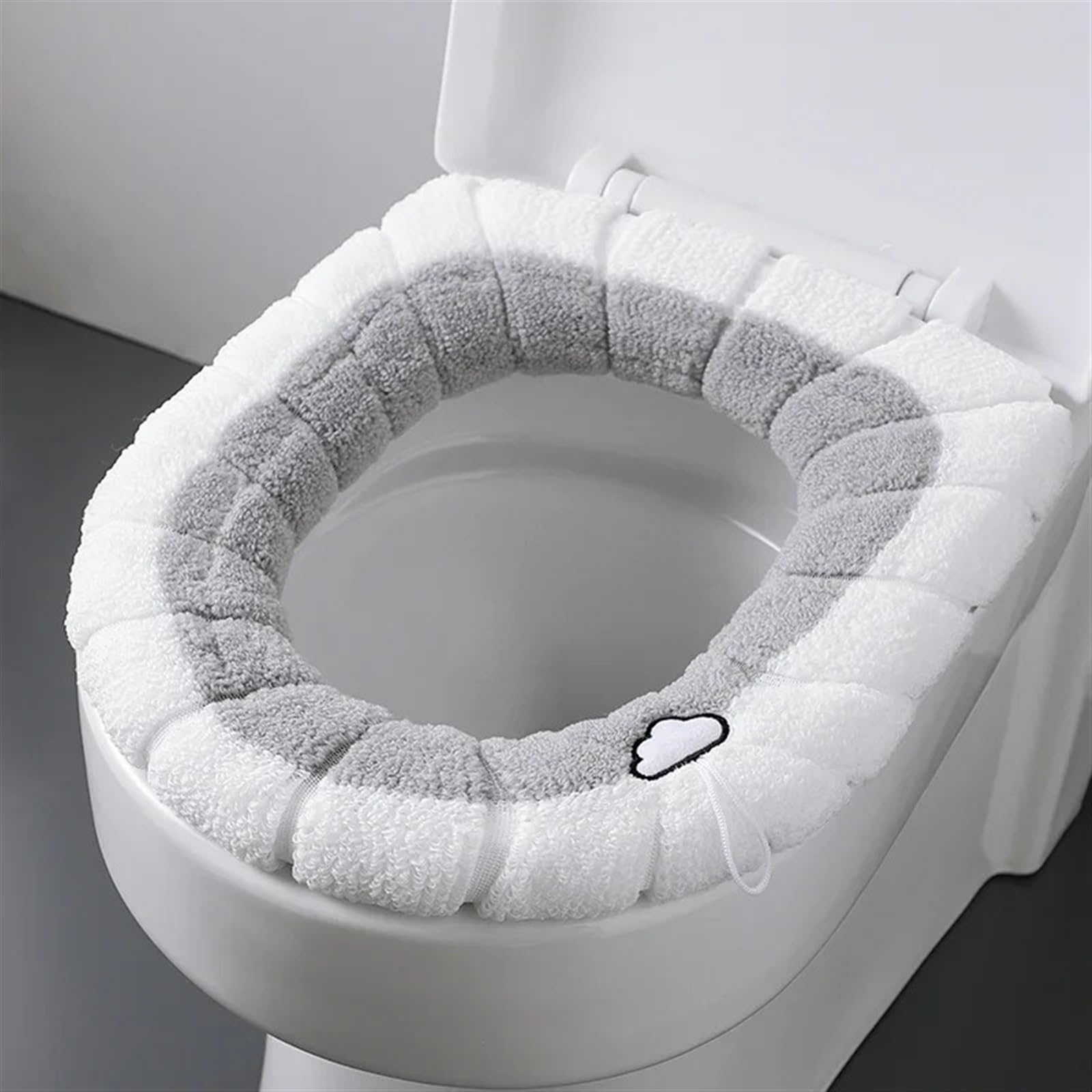 Tapis de salle de bain et coussin de toilette lavable avec poignée pour abattant douillet