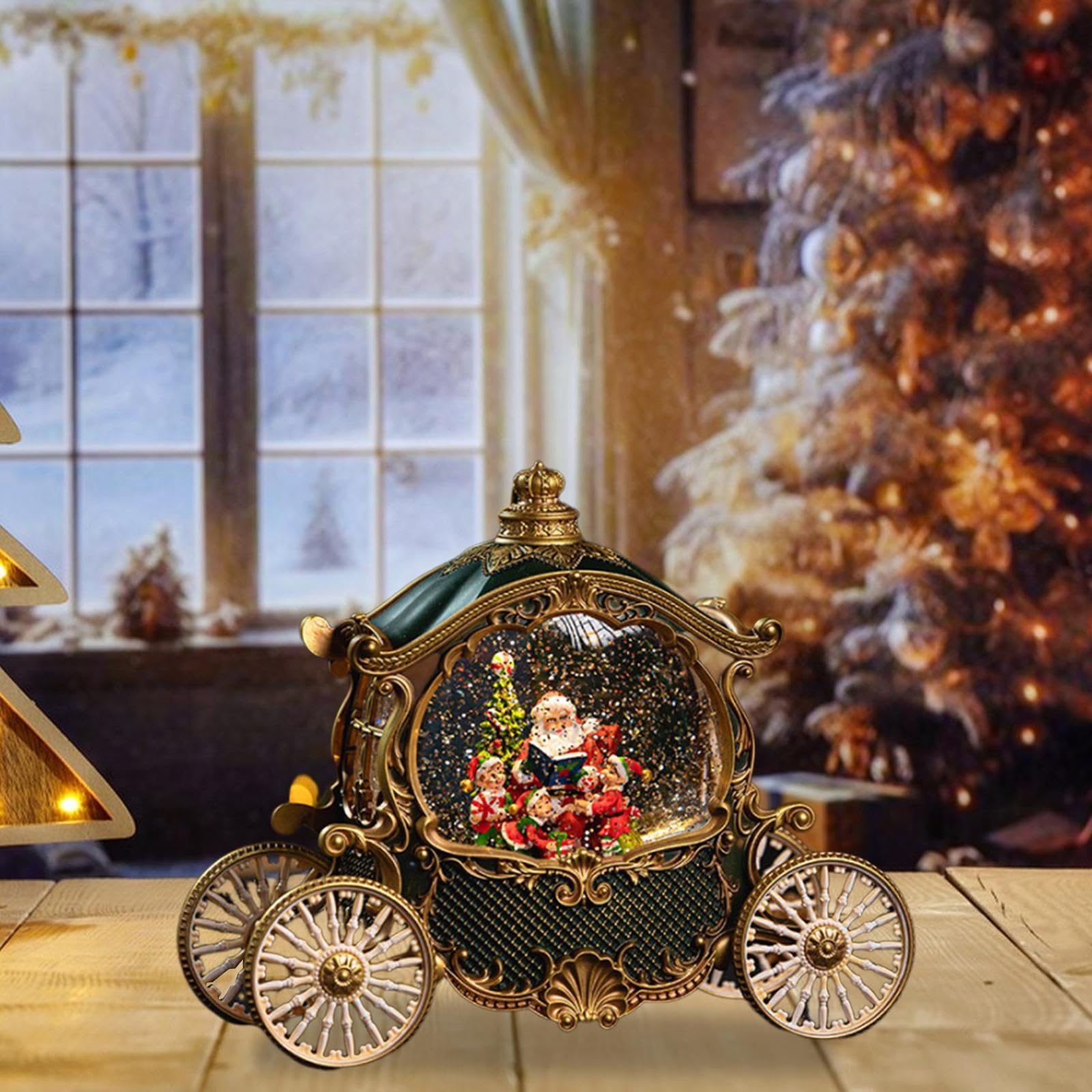 Globo di Neve Musicale con Carrozza Natalizia, Ideale Come Regalo per Le Feste, VERDE
