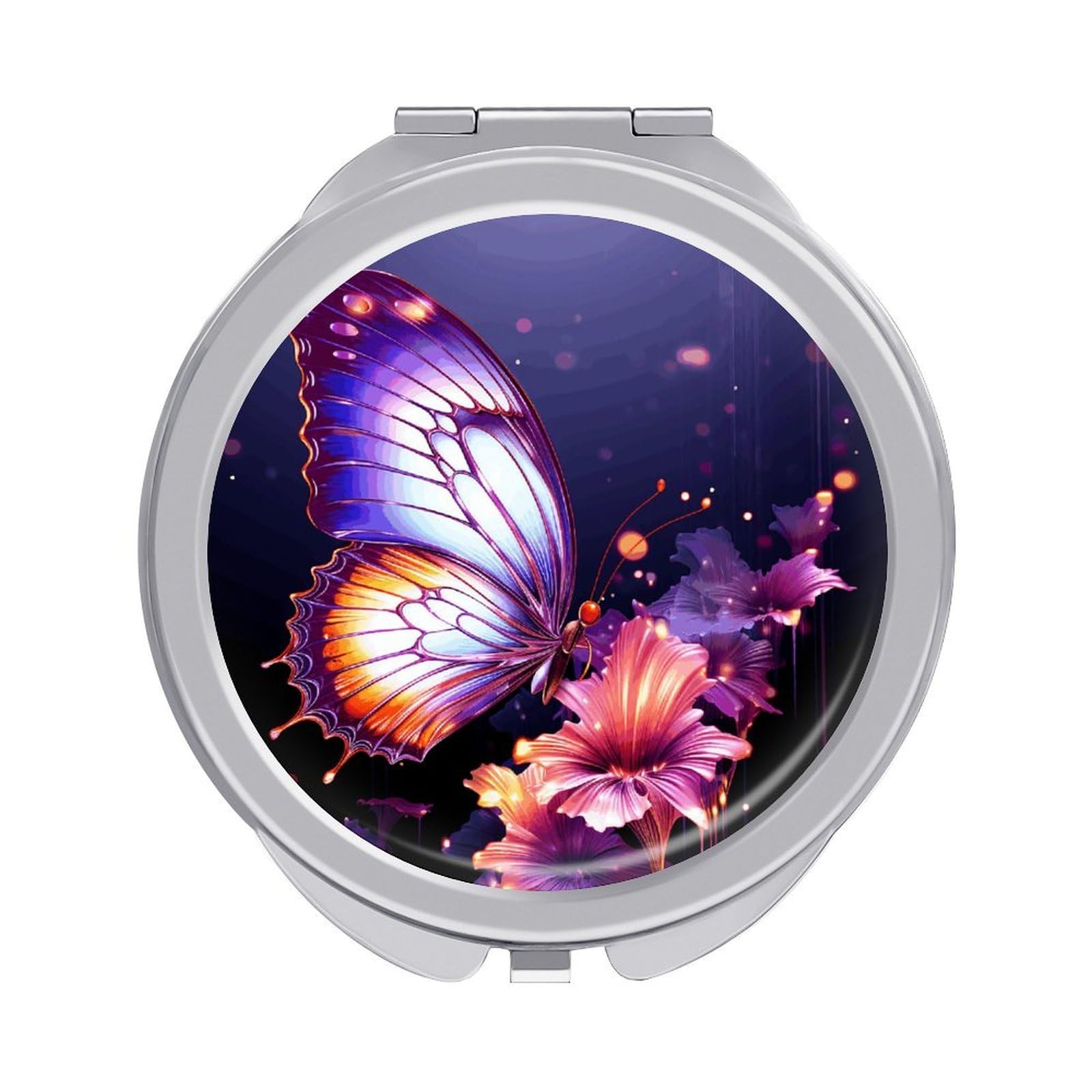 JTREHY Purple Butterfly Makeup Mirror Portable Folding Mirror Compact Travel Mirrors 2-Sided Round Pocket Mirrors Cute Handheld Beauty Mirror for Handbag Purse for Women Gift
