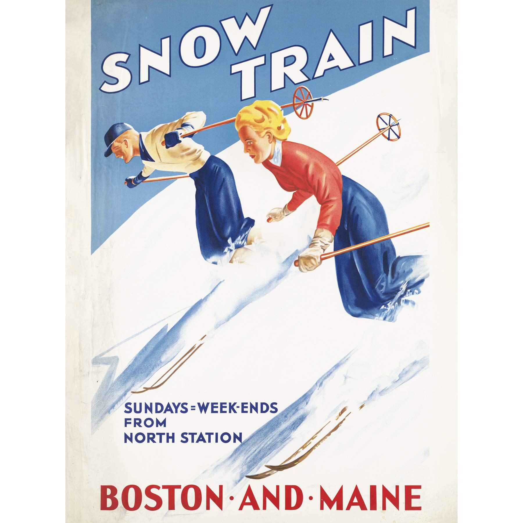 Boston Maine Snow Train Skiing Winter Snow Advert Large Wall Art Print Canvas Premium Mural
