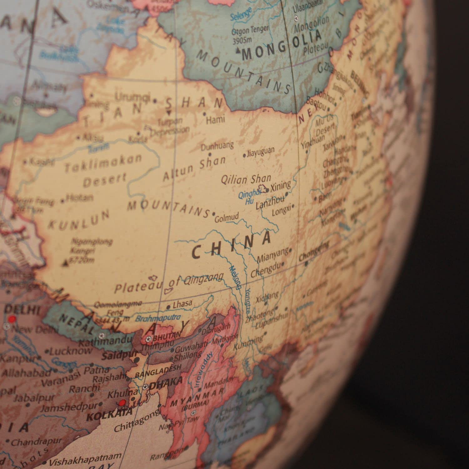 Globo Magallanes Vasa con mapa político o laminado a mano, independiente sin meridiano de 32 cm de diámetro, globo con pie de madera marrón rojizo escala 1:40.000.000 32 cm