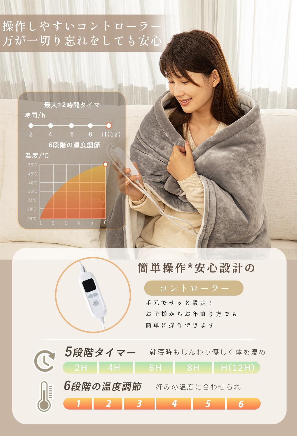 Amazon | 電気毛布 掛け 敷き 両面フランネル 膝掛け 洗える 12時間