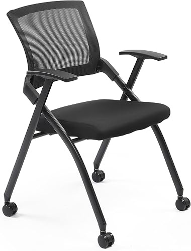 Karl home Silla de oficina plegable ergonómica con cojín grueso, cómoda silla de oficina plegable con brazos y ruedas para reuniones de oficina,
