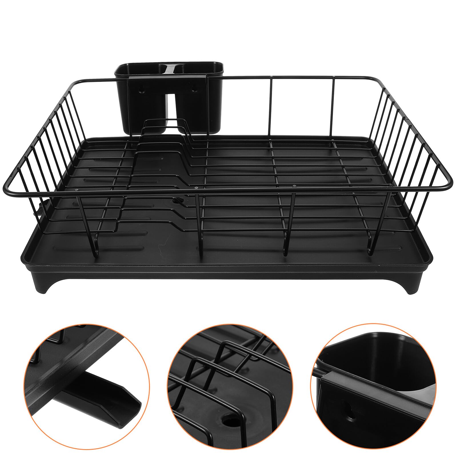 jojofuny Escurreplatos Grande para Encimera De Cocina, Estante De Plástico Negro Drenaje Automático, Escurreplatos Multifuncional para Platos, Vasos y Cubiertos, Secado Compacto y Ahorro De Espacio