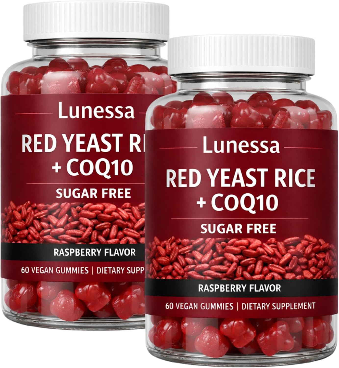 Lunessa Red Yeast Rice, with Red Yeast Rice 2400mg, CoQ10 200mg, Restores Body Vitality & Maintains Healthy Cholesterol Levels for Men & Women, Non-GMO, Vegan, Raspberry Flavor, 60 Gummies (2)