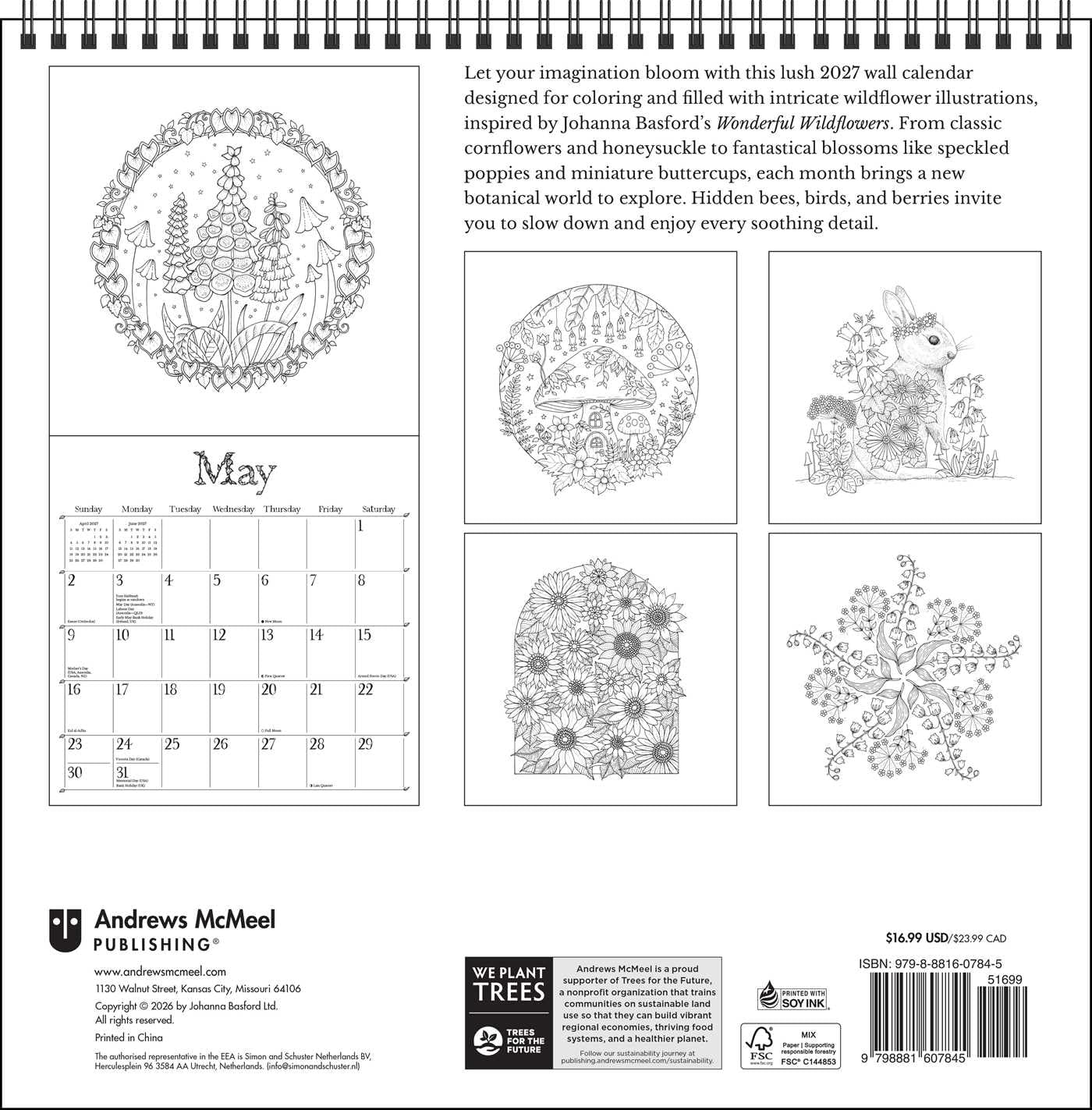 Johanna Basford 2027 Coloring Wall Calendar: Wonderful Wildflowers