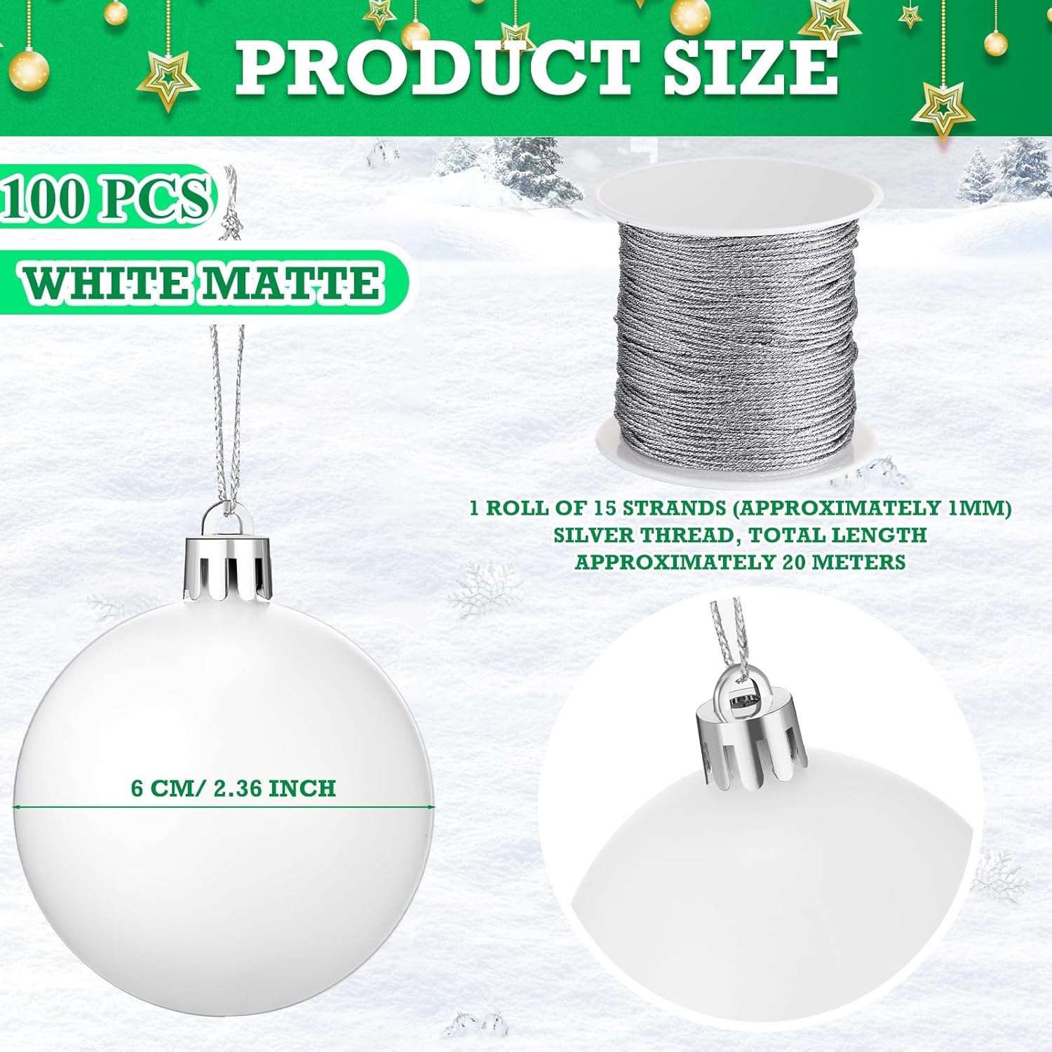 Wettarn 100 Pcs 2.36 Inch Christmas Ball Ornaments with Lid Rope Blank Plastic Hanging Christmas Tree Fillable Balls Ornament for DIY Crafts Xmas Holiday Party Decoration, White