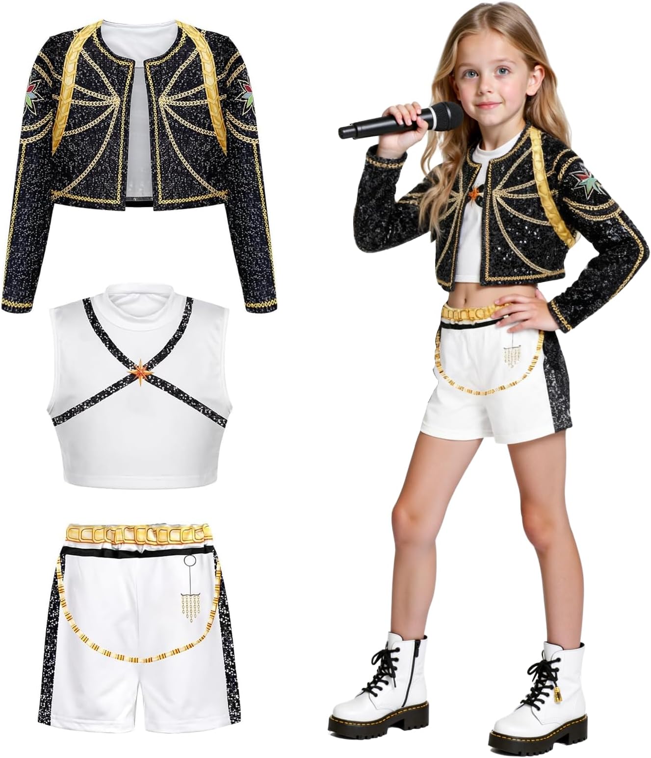 Kids Pop Singer Costume: Idol Cosplay Costumes for Stage Roleplay - Girls Halloween Fancy Dress Costume - Carnival Party Fancy Dress
