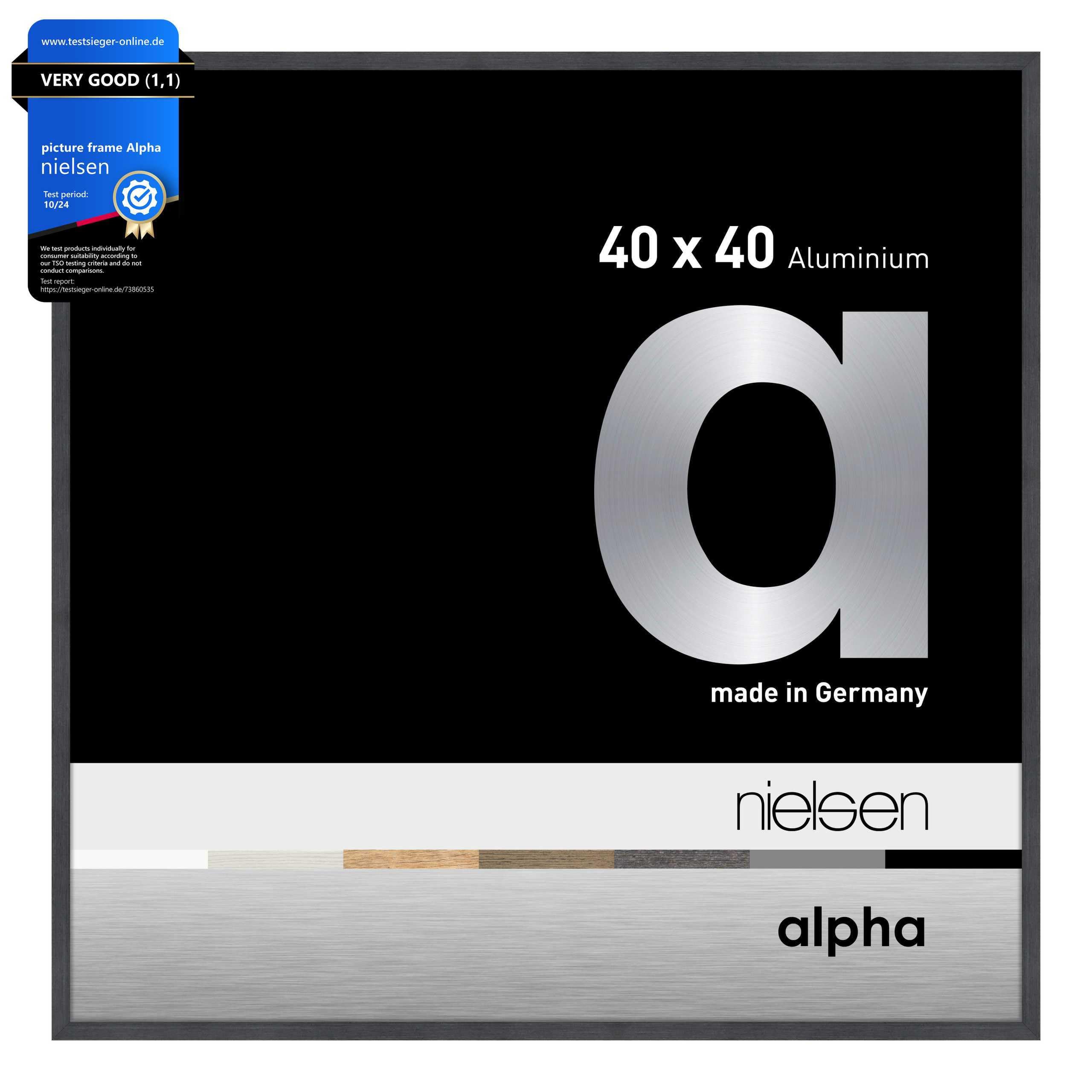 nielsen Alpha Black Oak Aluminium Picture Frame - 40x40cm - with Float Glass and Easy Push-Turn Clips - For Photos and Art — image 1