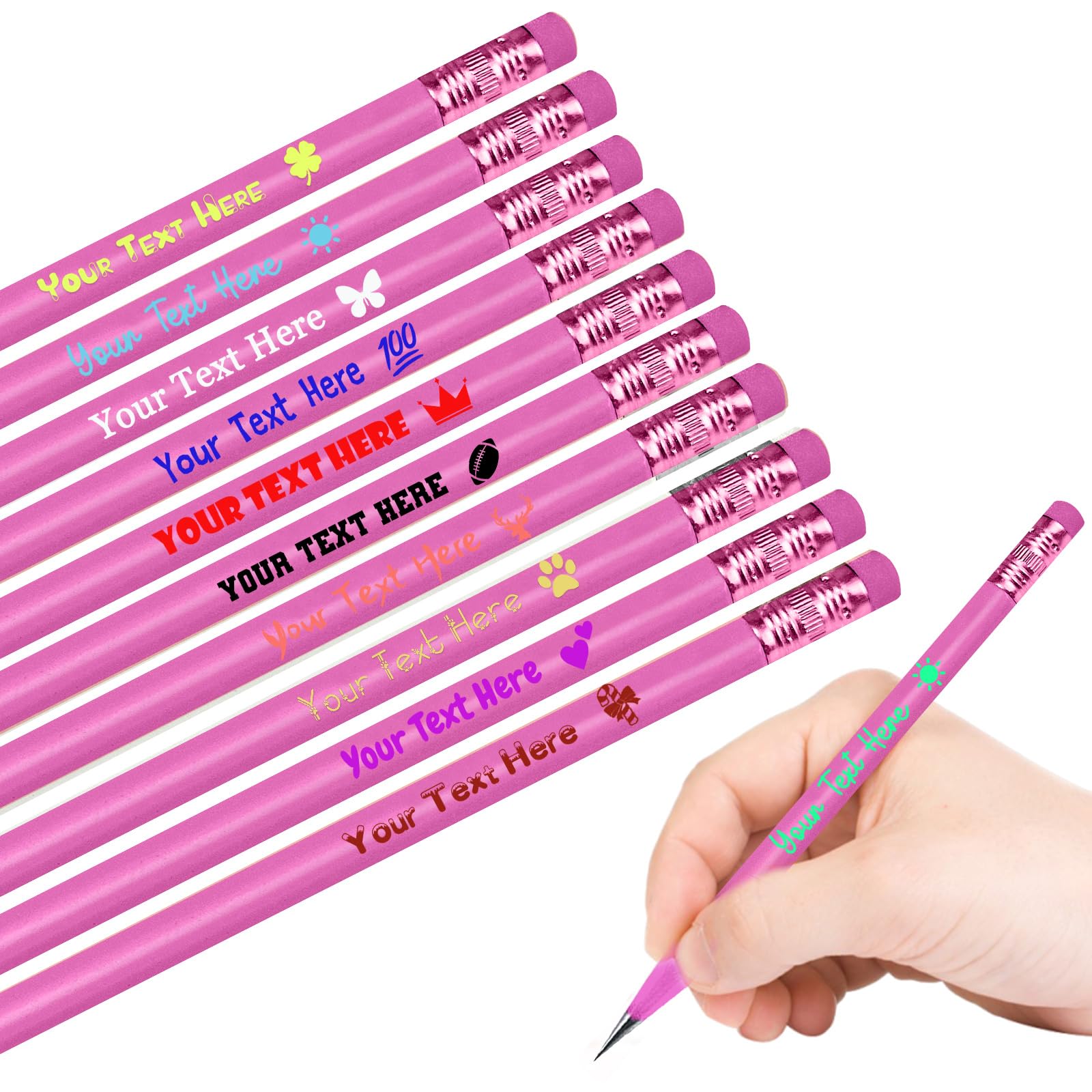 Skartam 60PCS Personalized Pencils Bulk Custom Pencils with Name Logo Text Customized Engraved #2 Triangular Pencil for Kids Student Names Back to