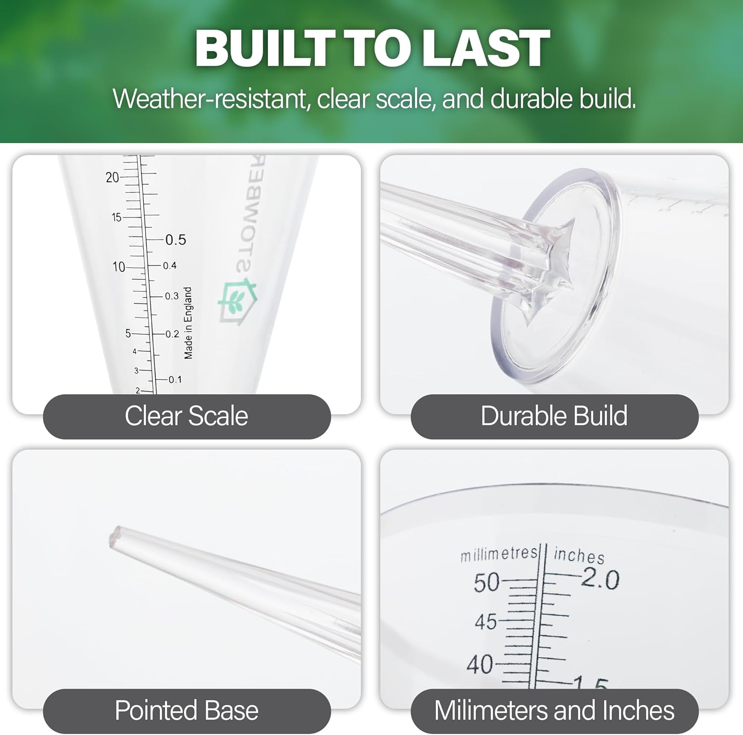 Outdoor Rain Gauge for Garden – Easy-Read Rain Meter with Clear Scale for Accurate Rainfall Measurement
